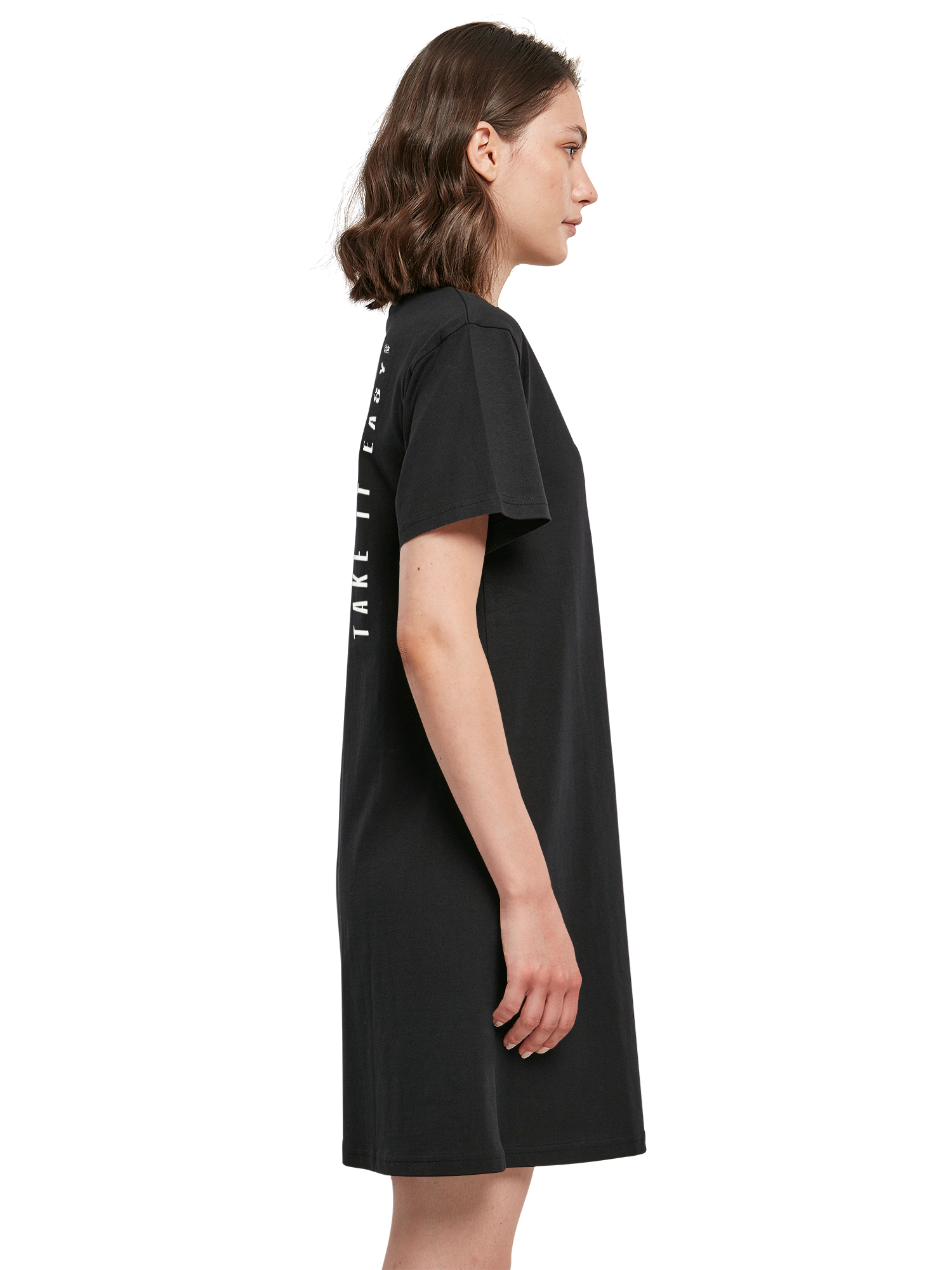 Damen T-Shirt Kleid mit Aufschrift „Take It Easy“