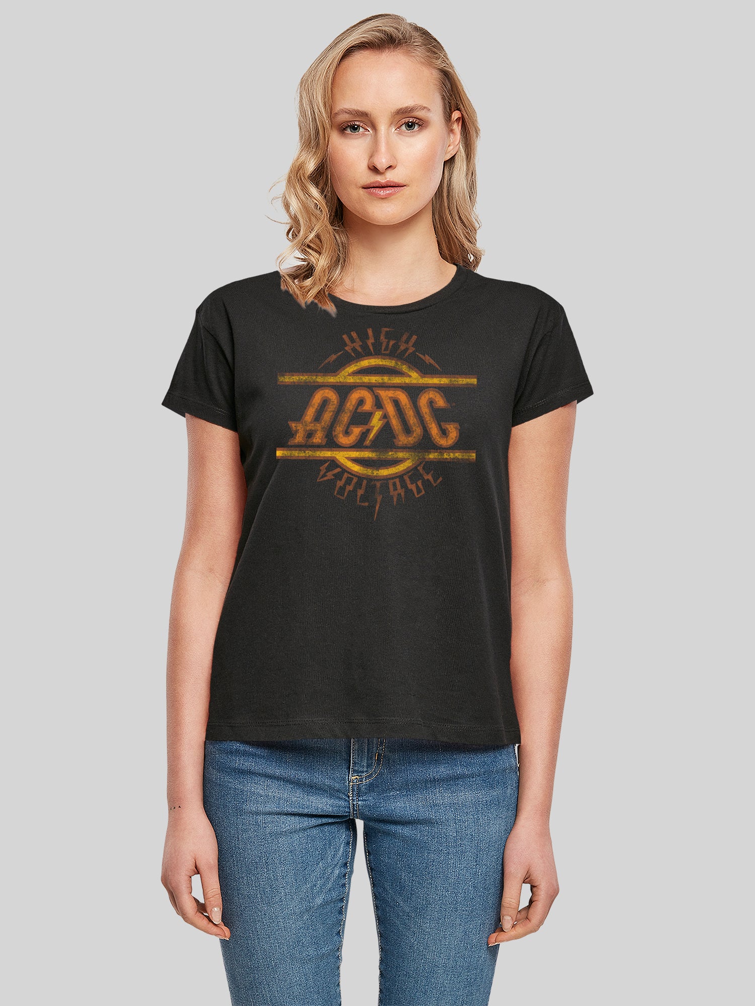 AC/DC High Voltage Logo Distressed Ladies Box T-Shirt