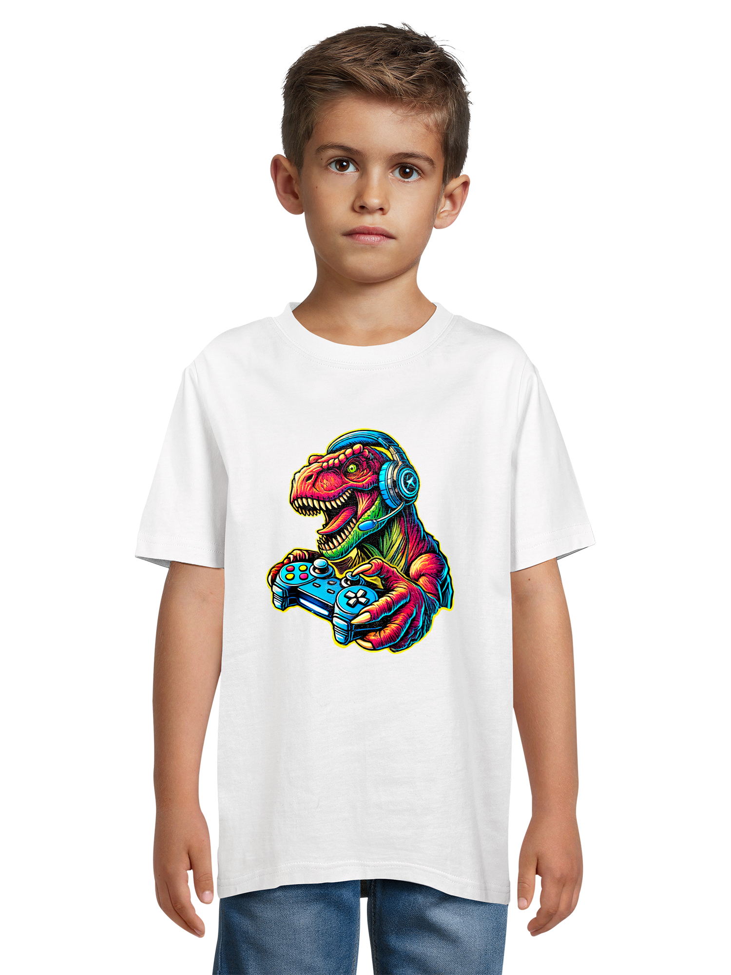 Dinosaurier-Gamer Kinder T-Shirt