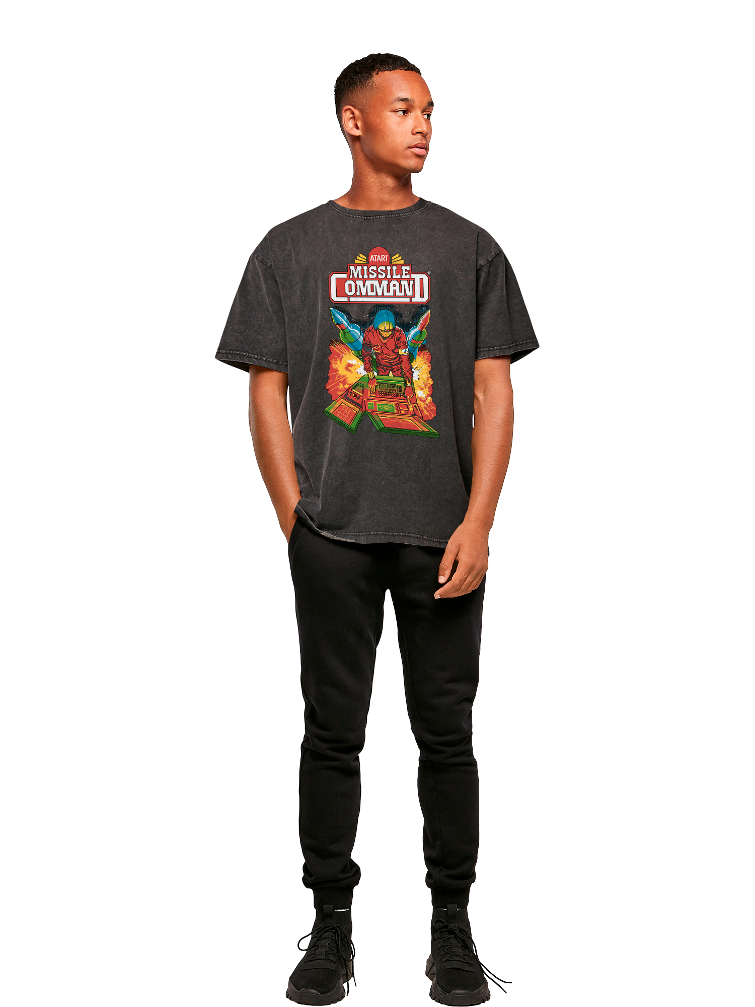 Missile Command Hanger Atari Retro Gaming Acid Washed Oversize T-Shirt