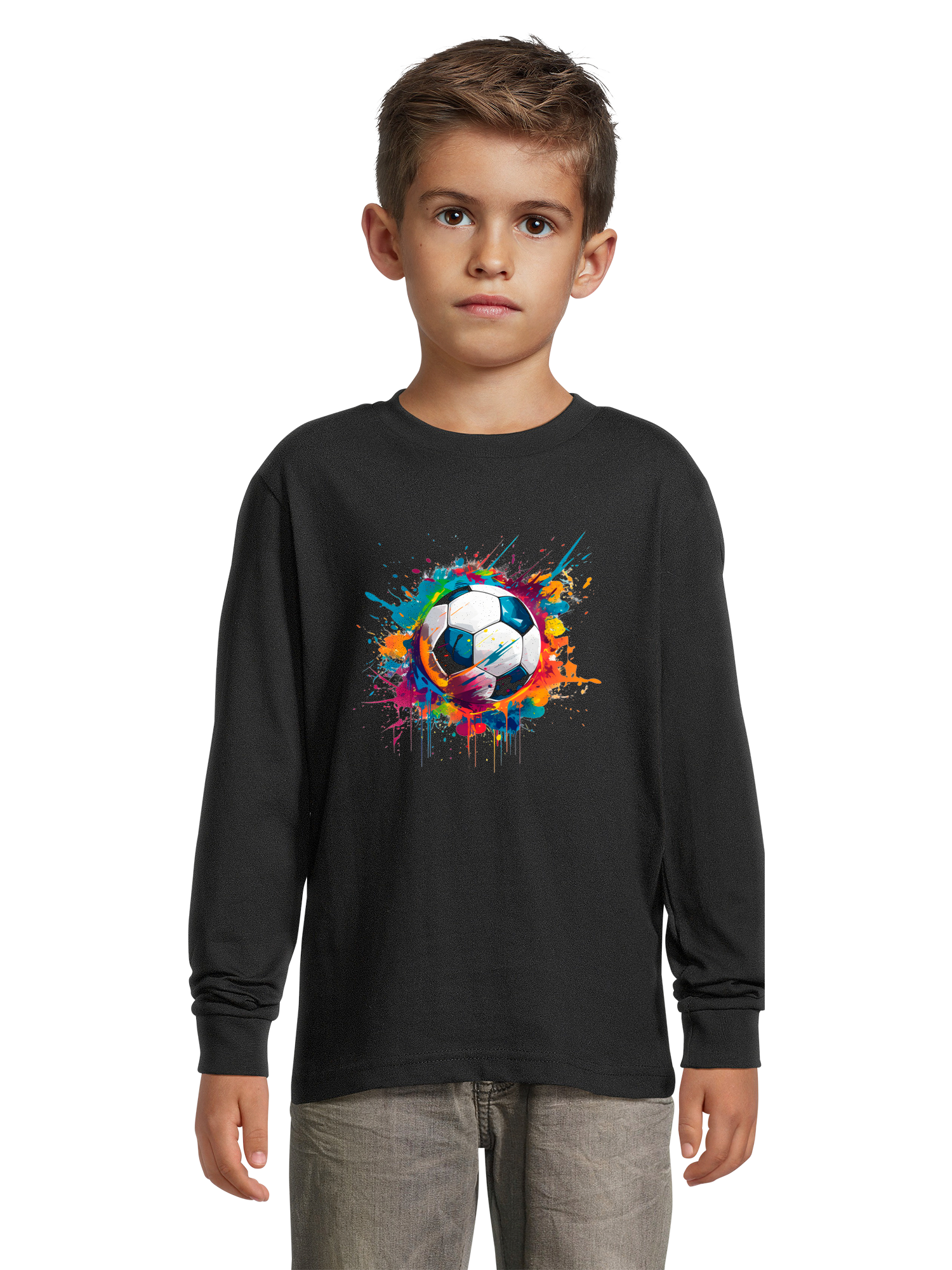 Buntes Fußball-Langarm-T-Shirt für Kinder
