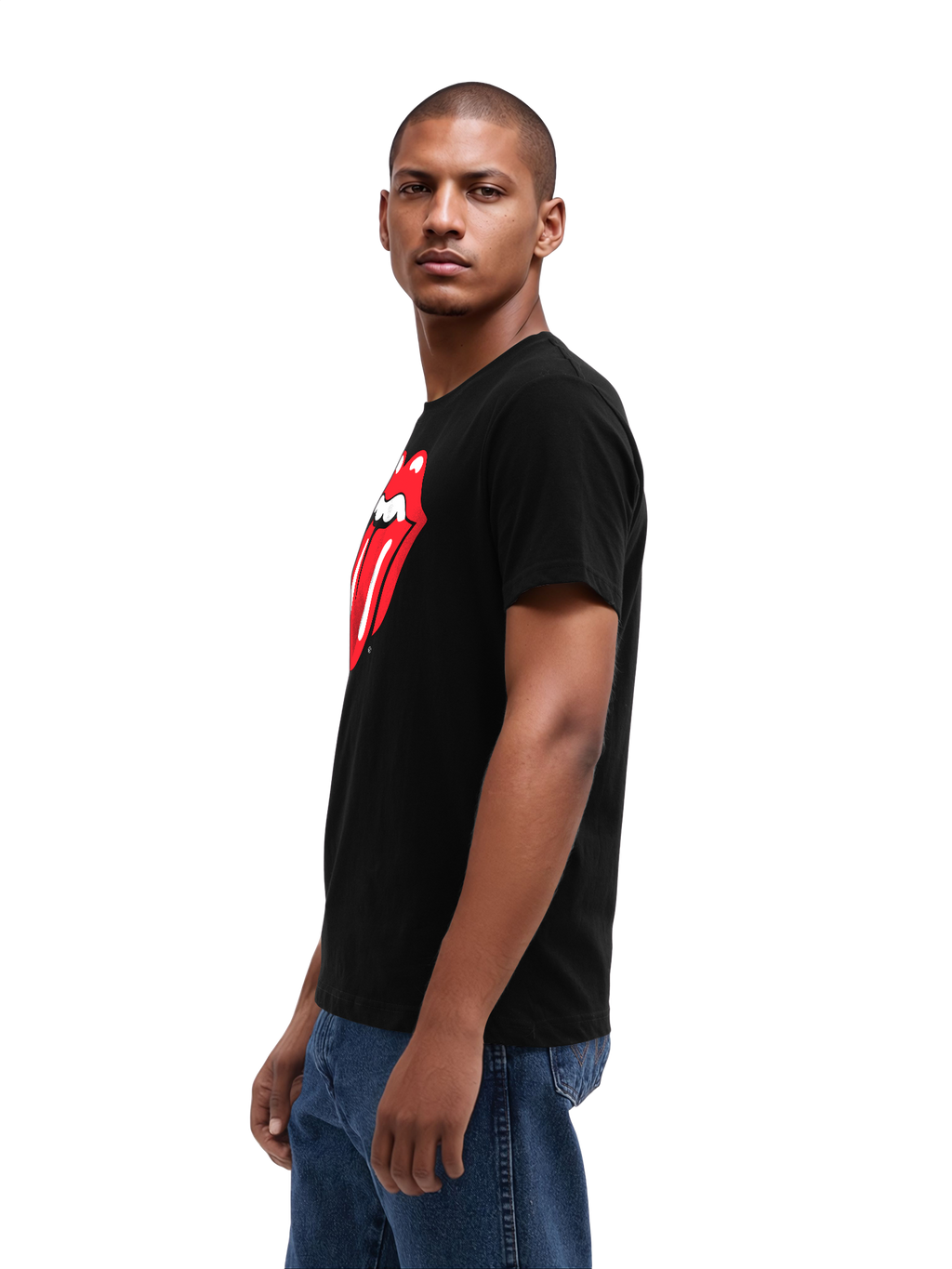 The Rolling Stones Classic Tongue Blk con Blanks verdaderos | Camiseta regular para hombres