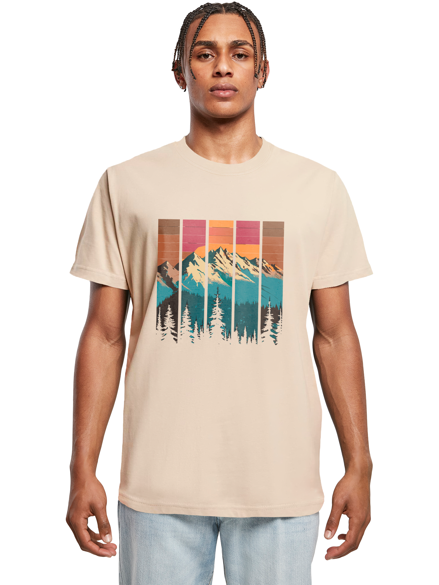 Berg Sonnenuntergang Retro Kunst T-Shirt