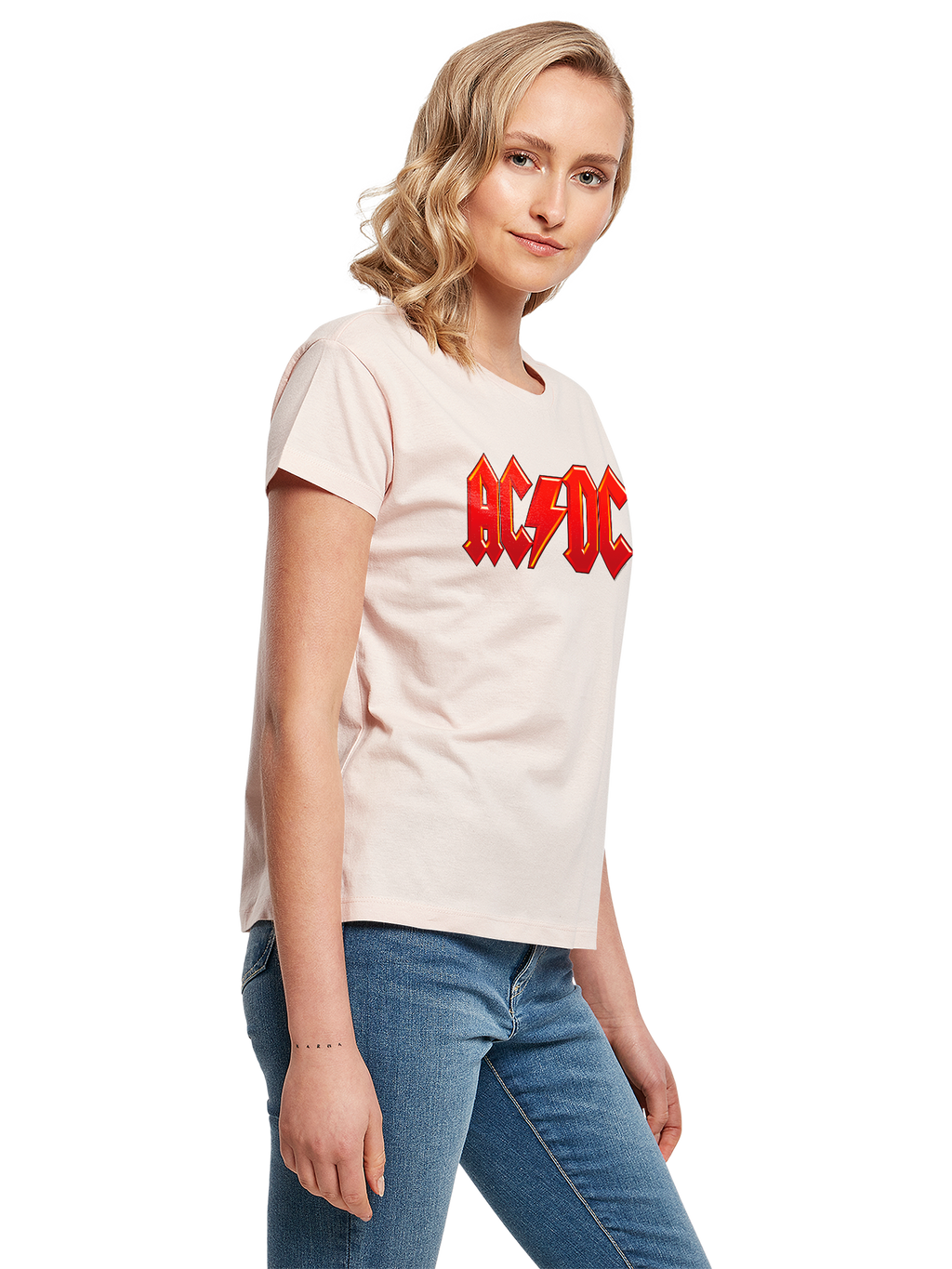 ACDC Damen-Box-T-Shirt mit dunkelrotem Logo