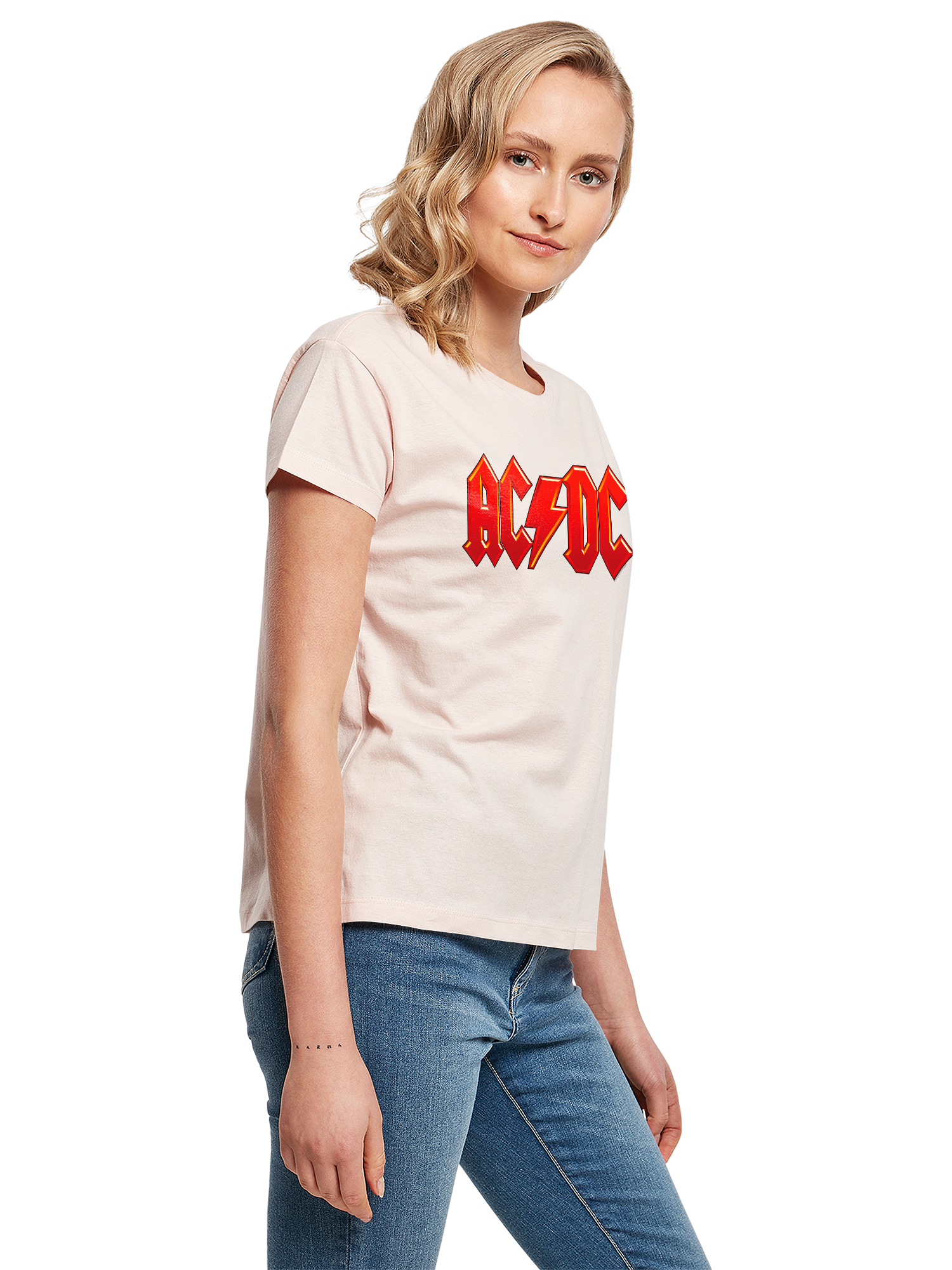 ACDC Damen-Box-T-Shirt mit dunkelrotem Logo