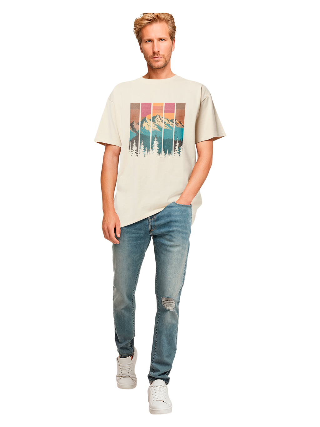 Mountain Sunset Retro Art T-shirt surdimensionné lourd