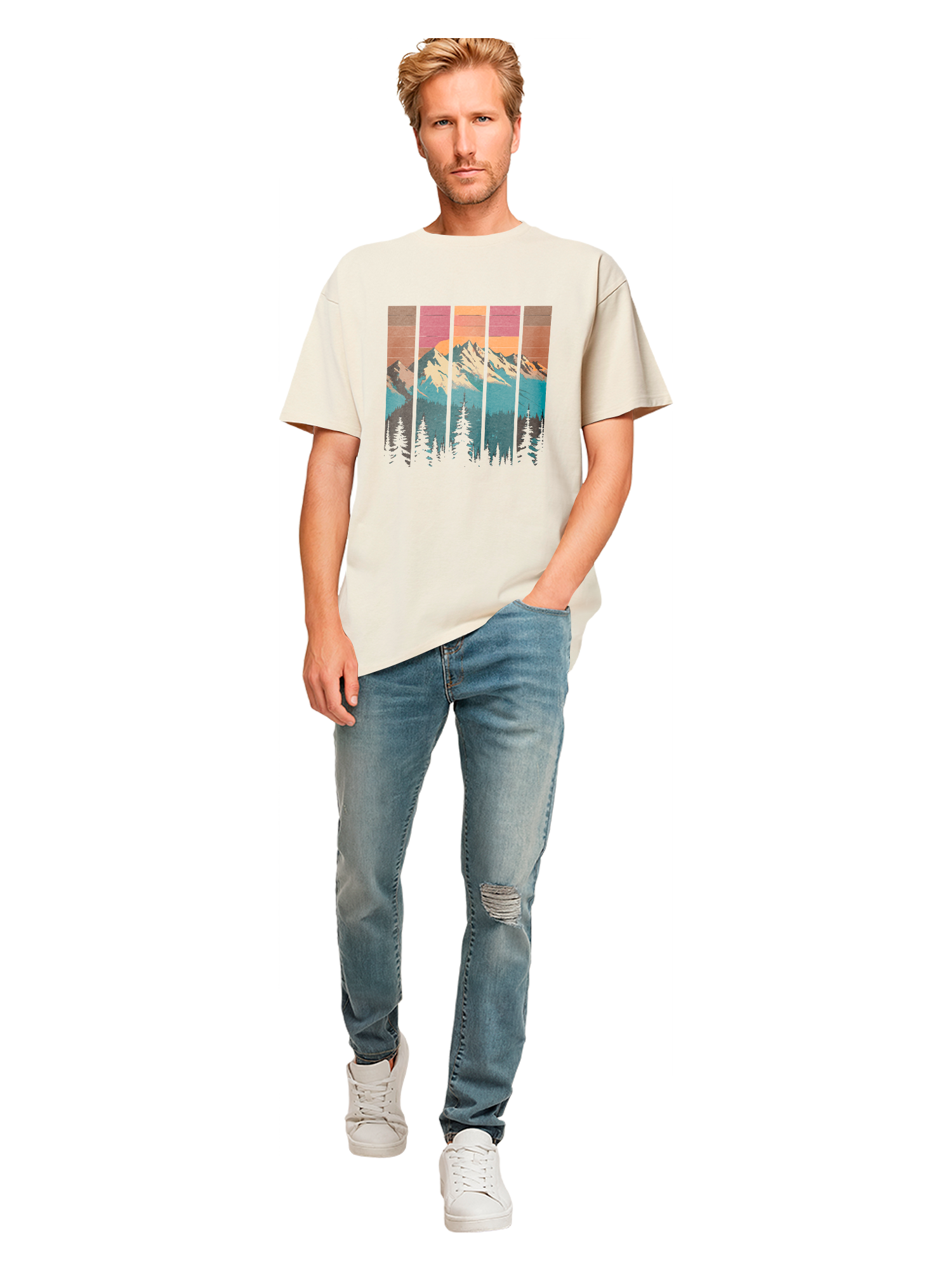 Mountain Sunset Retro Art T-shirt surdimensionné lourd