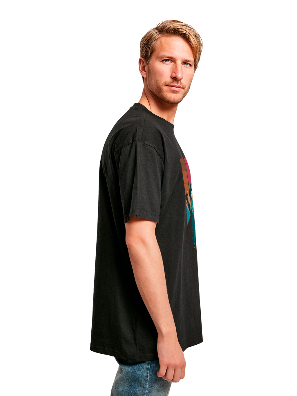 Mountain Sunset Retro Art T-shirt surdimensionné lourd