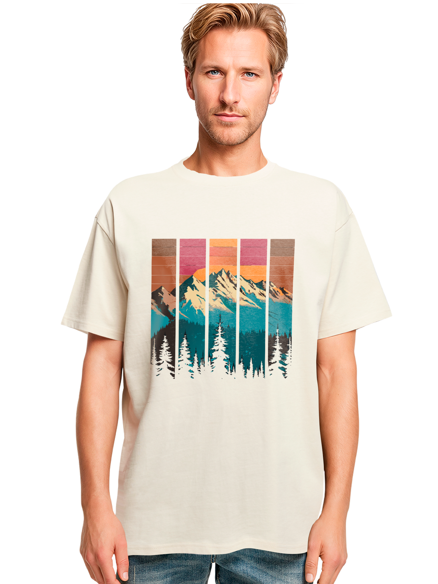Mountain Sunset Retro Art Schweres Oversize T-Shirt