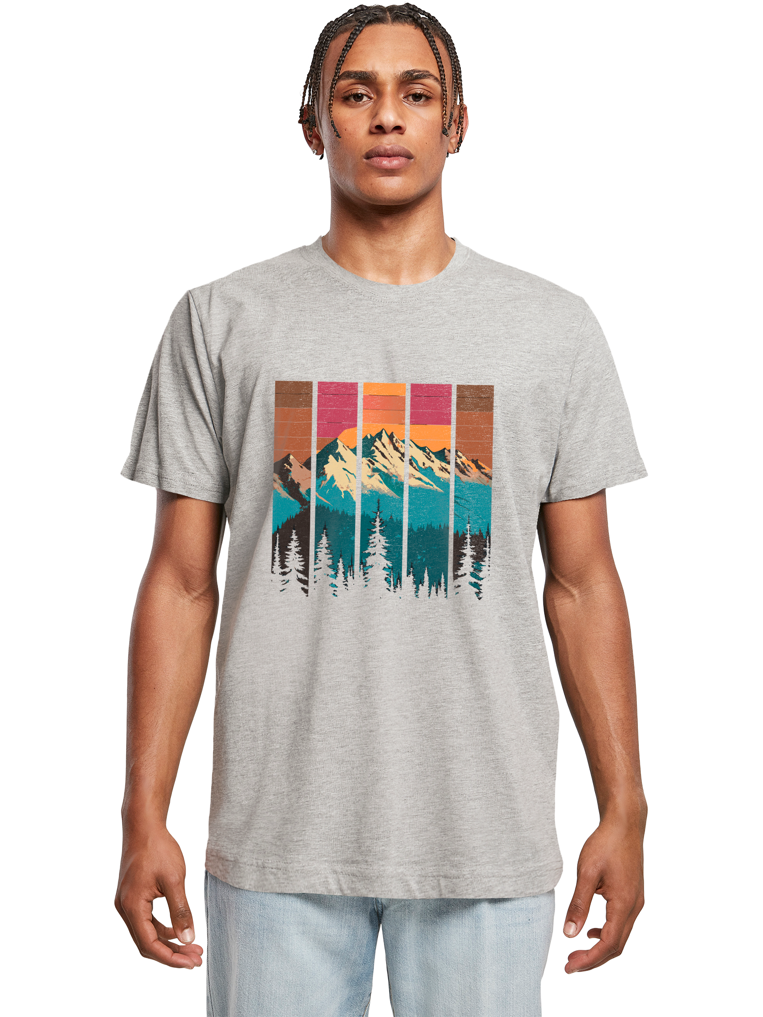 Berg Sonnenuntergang Retro Kunst T-Shirt