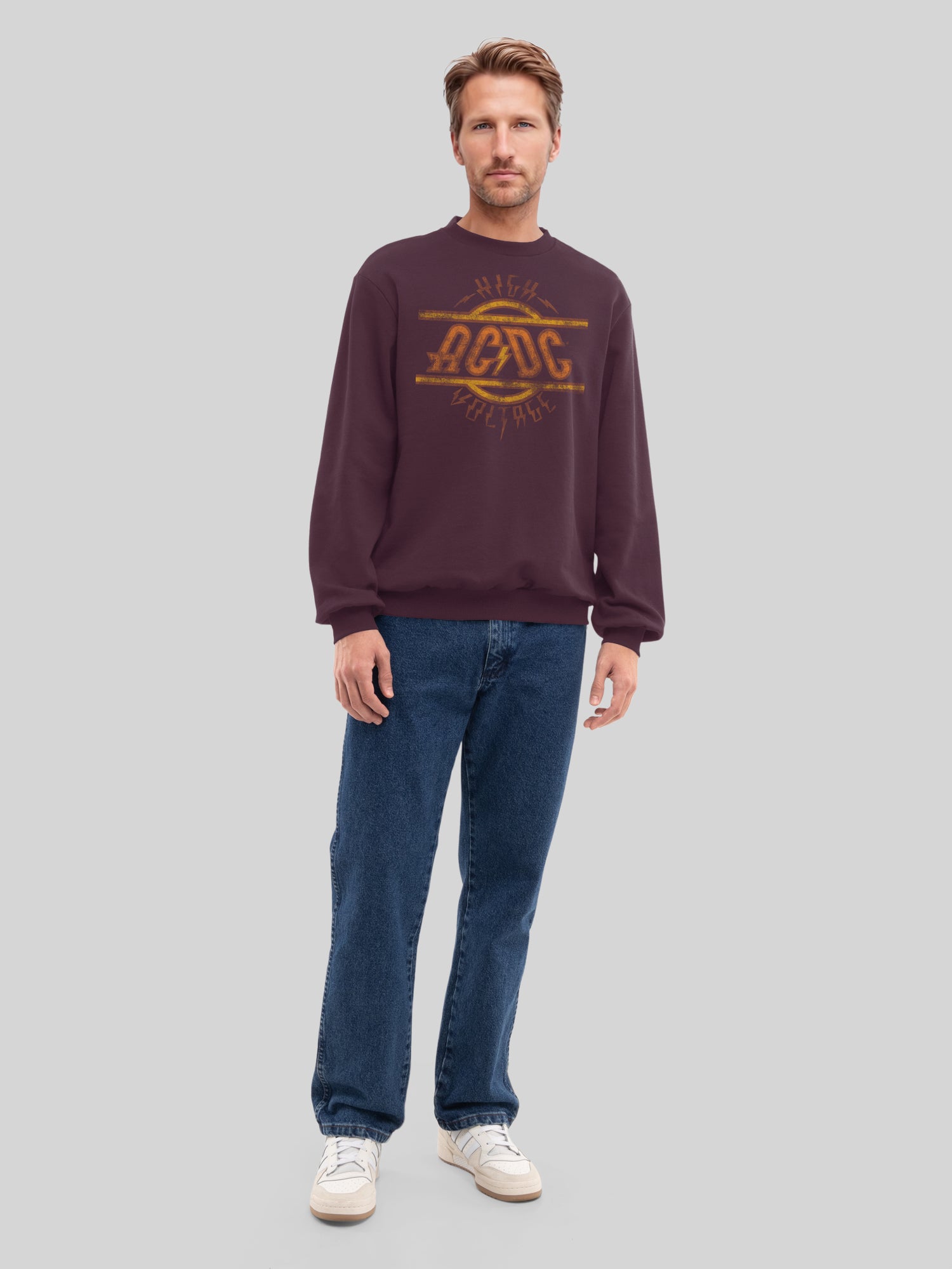 AC/DC High Voltage Logo Distressed Men's Organic Sweatshirt