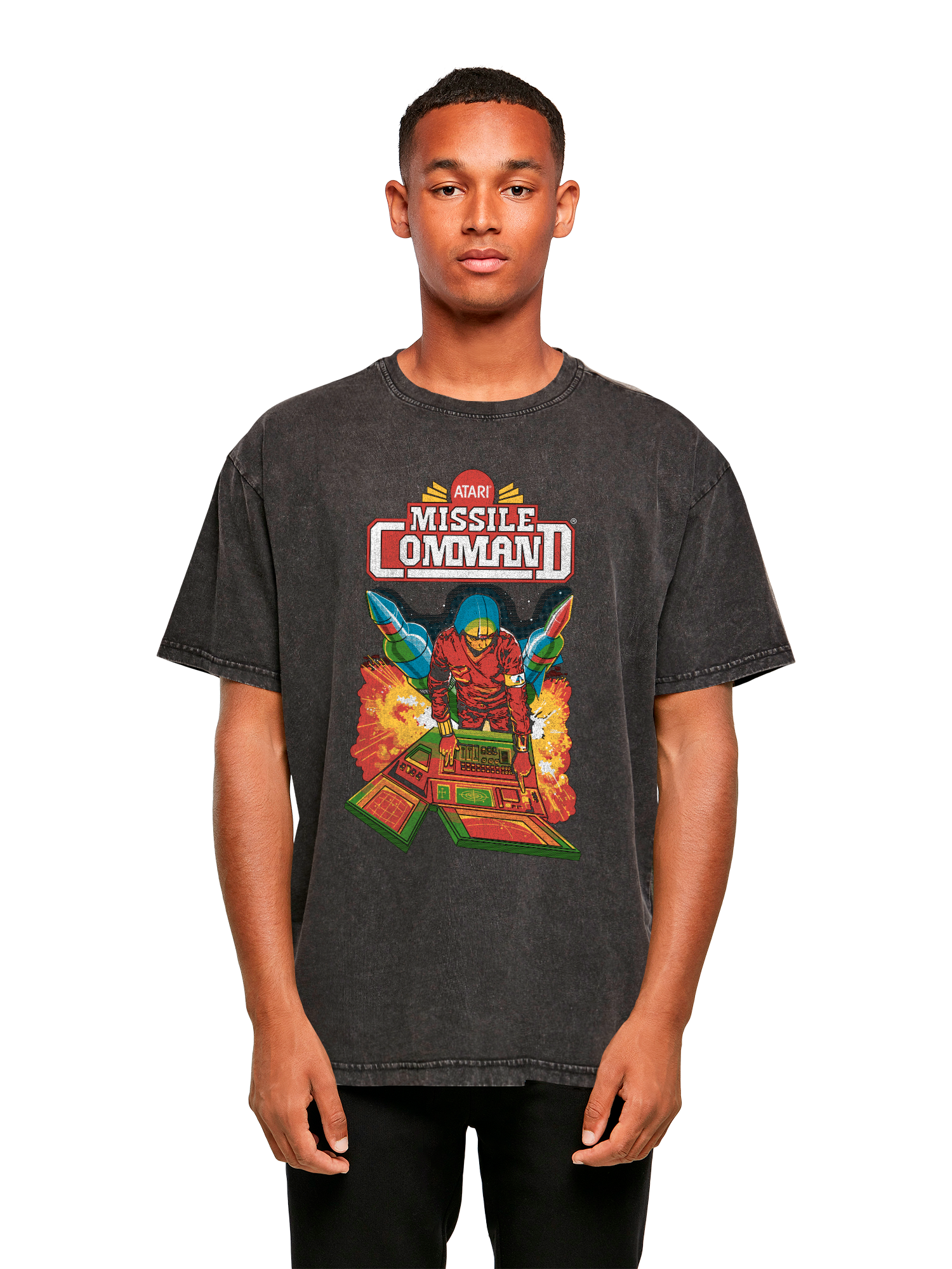 Missile Command Hanger Atari Retro Gaming Acid Washed Oversize T-Shirt