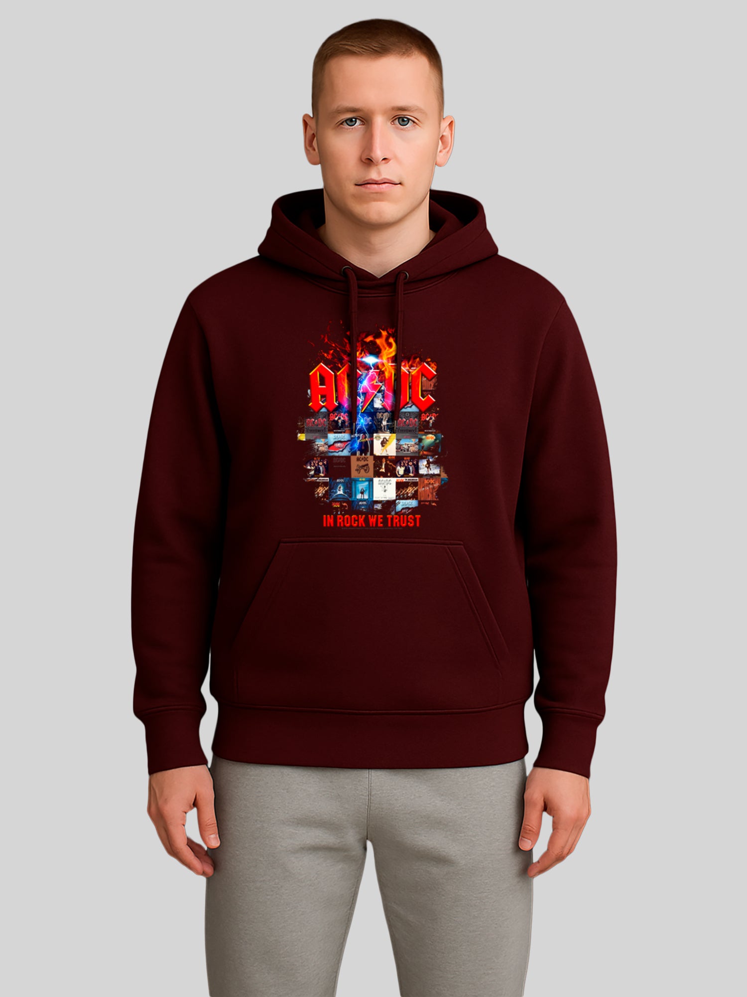 AC/DC In Rock We Trust Album Covers Men's Organic Hoodie