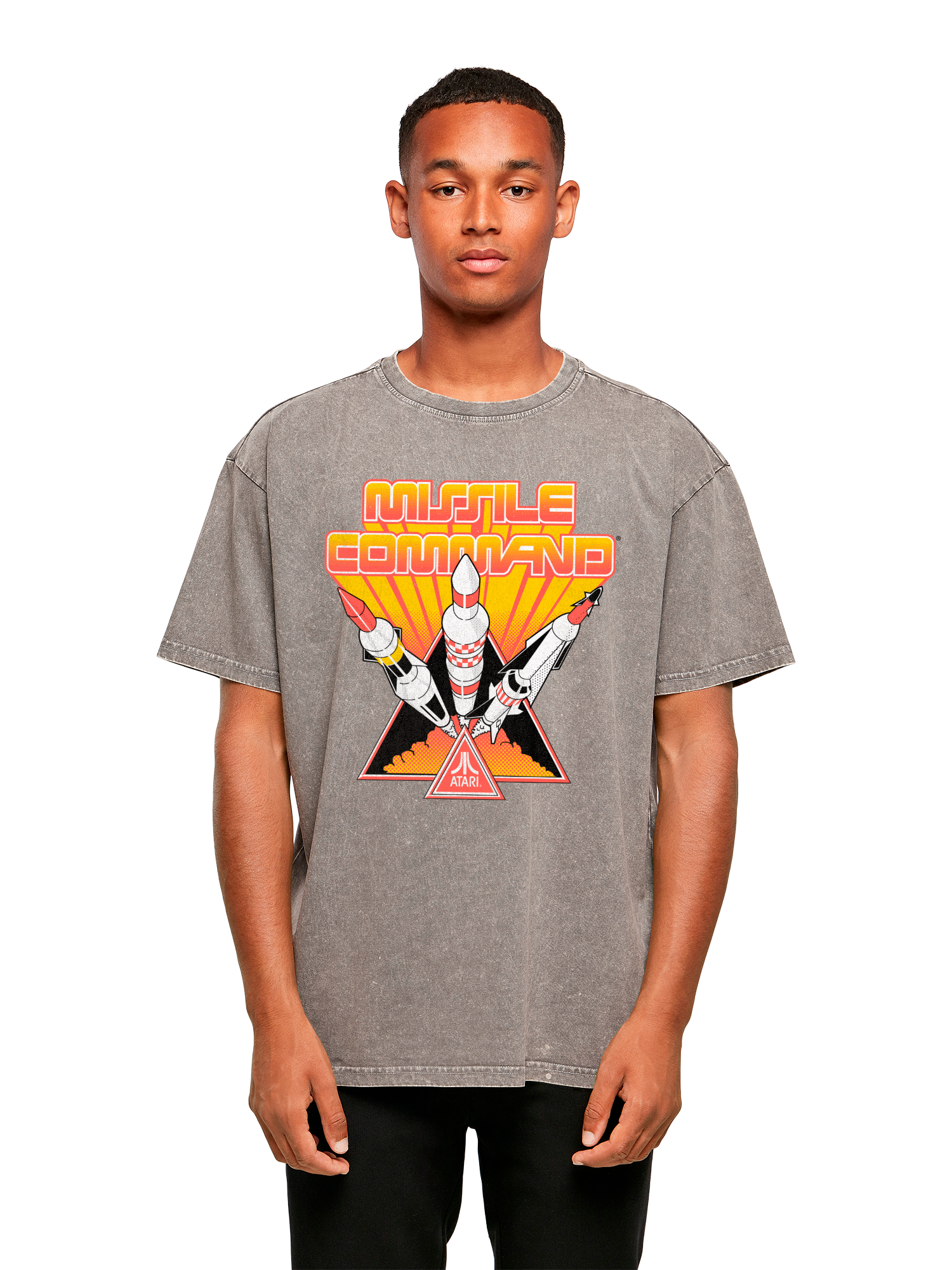 Missile Command Triple Shot Atari Retro Gaming Acid Washed Oversize T-Shirt