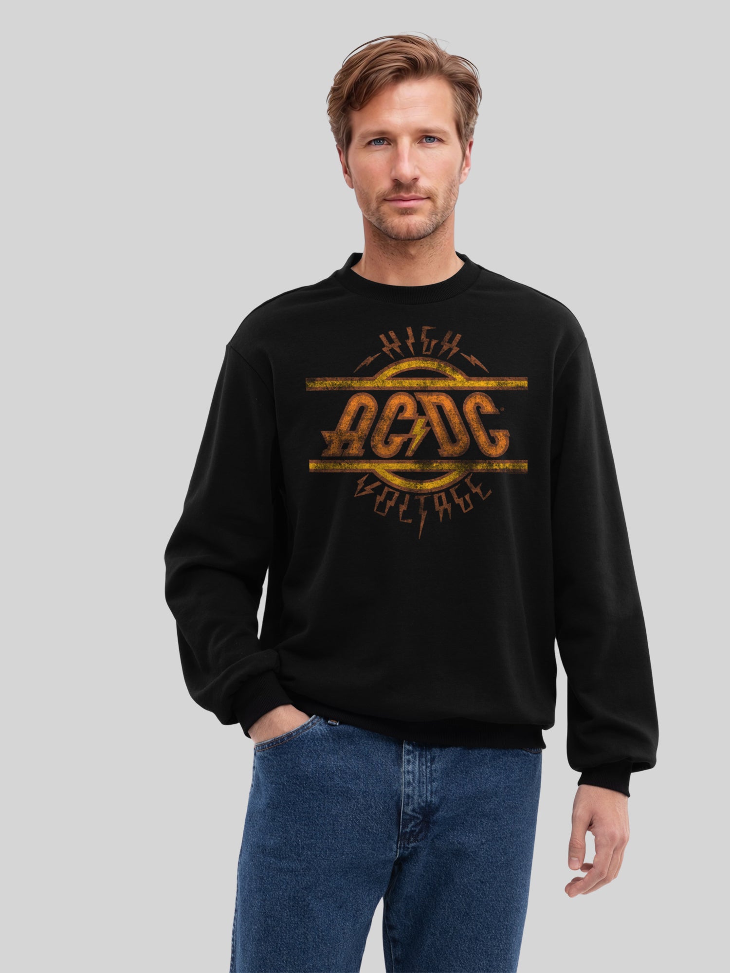 AC/DC High Voltage Logo Distressed Men's Organic Sweatshirt