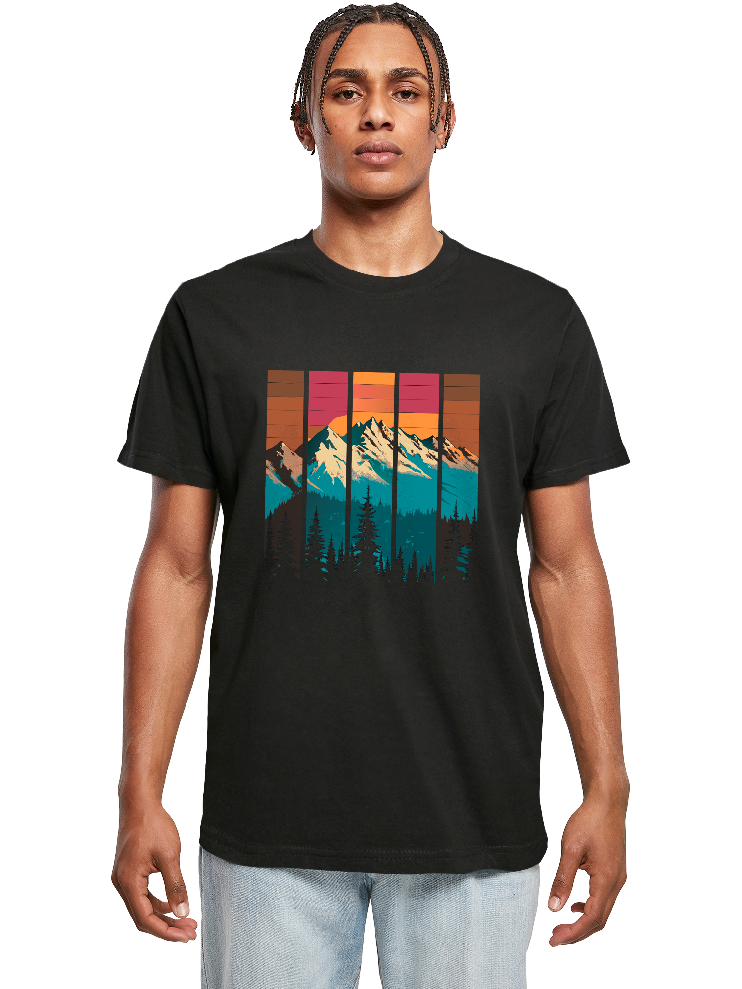 Berg Sonnenuntergang Retro Kunst T-Shirt