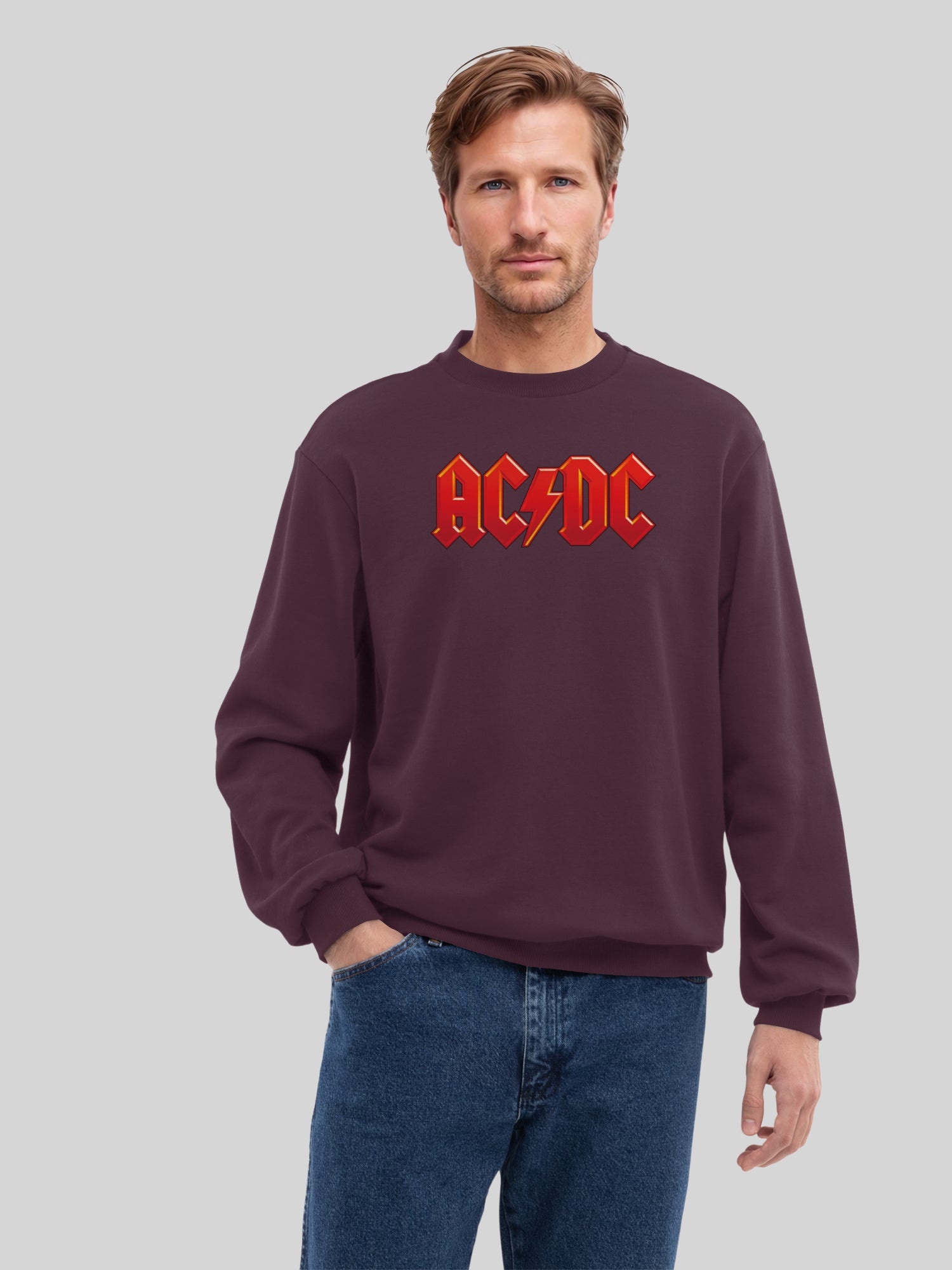 ACDC Logo rouge foncé avec de vraies blancs | Pull régulier pour hommes