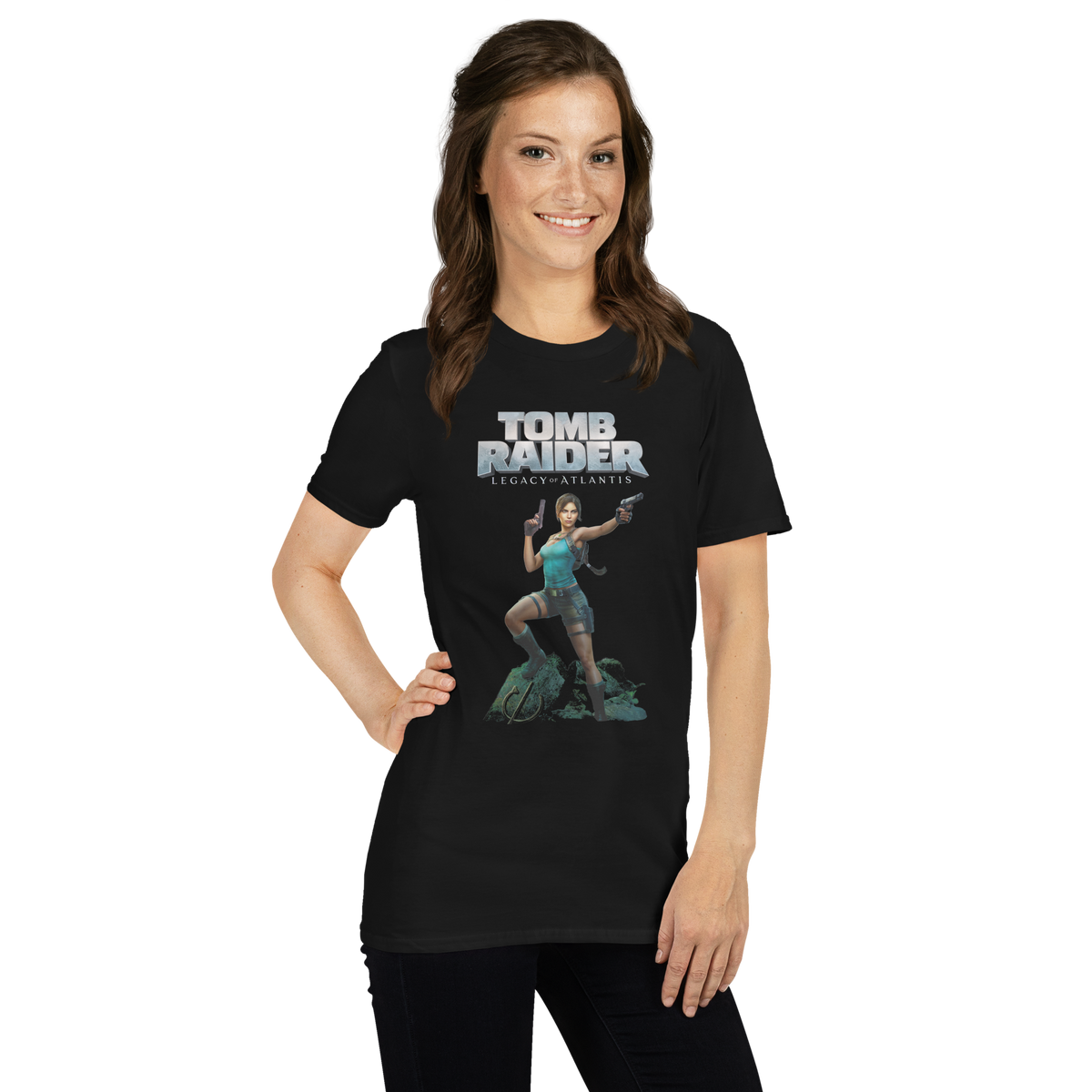 Legacy of Atlantis Lara Croft (Front) - Black T-Shirt