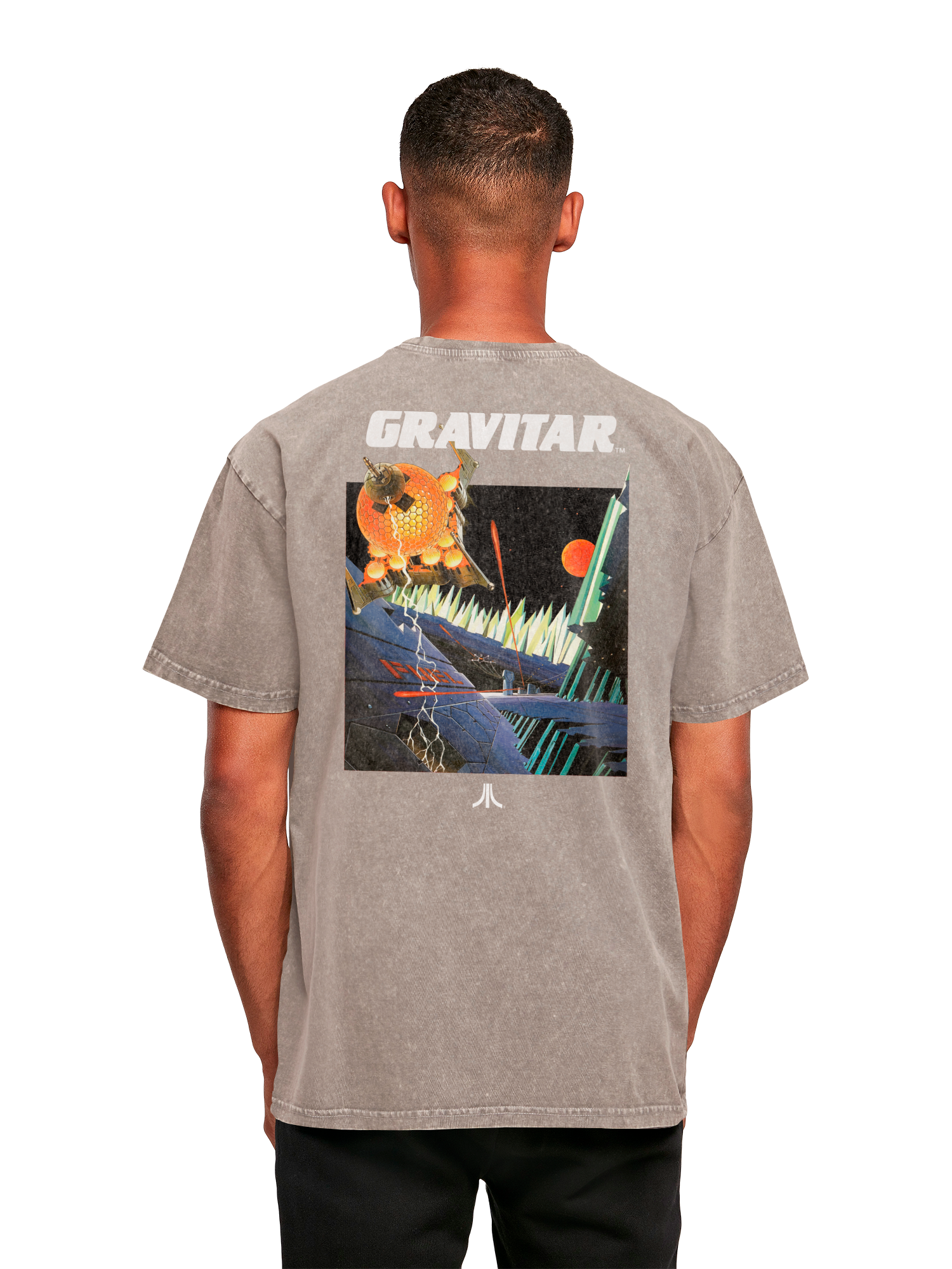 Atari Games Logo Retro Gaming Horizontal und Atari Gravitar Box Cover Acid Washed Oversize Tee