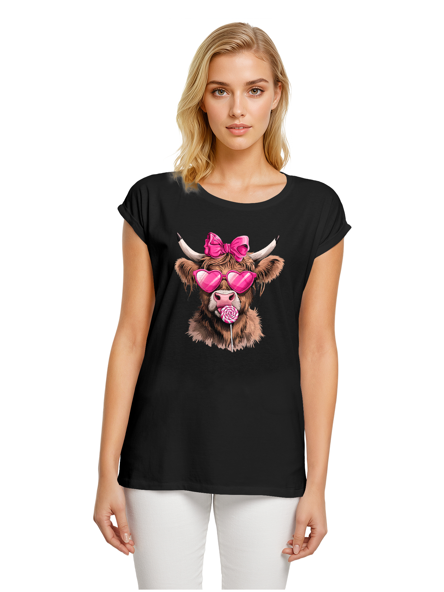 Highland Cow Valentinstag Geschenk Damen T-Shirt