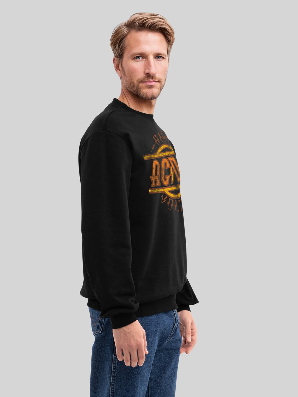 AC/DC High Voltage Logo Distressed Men's Organic Sweatshirt