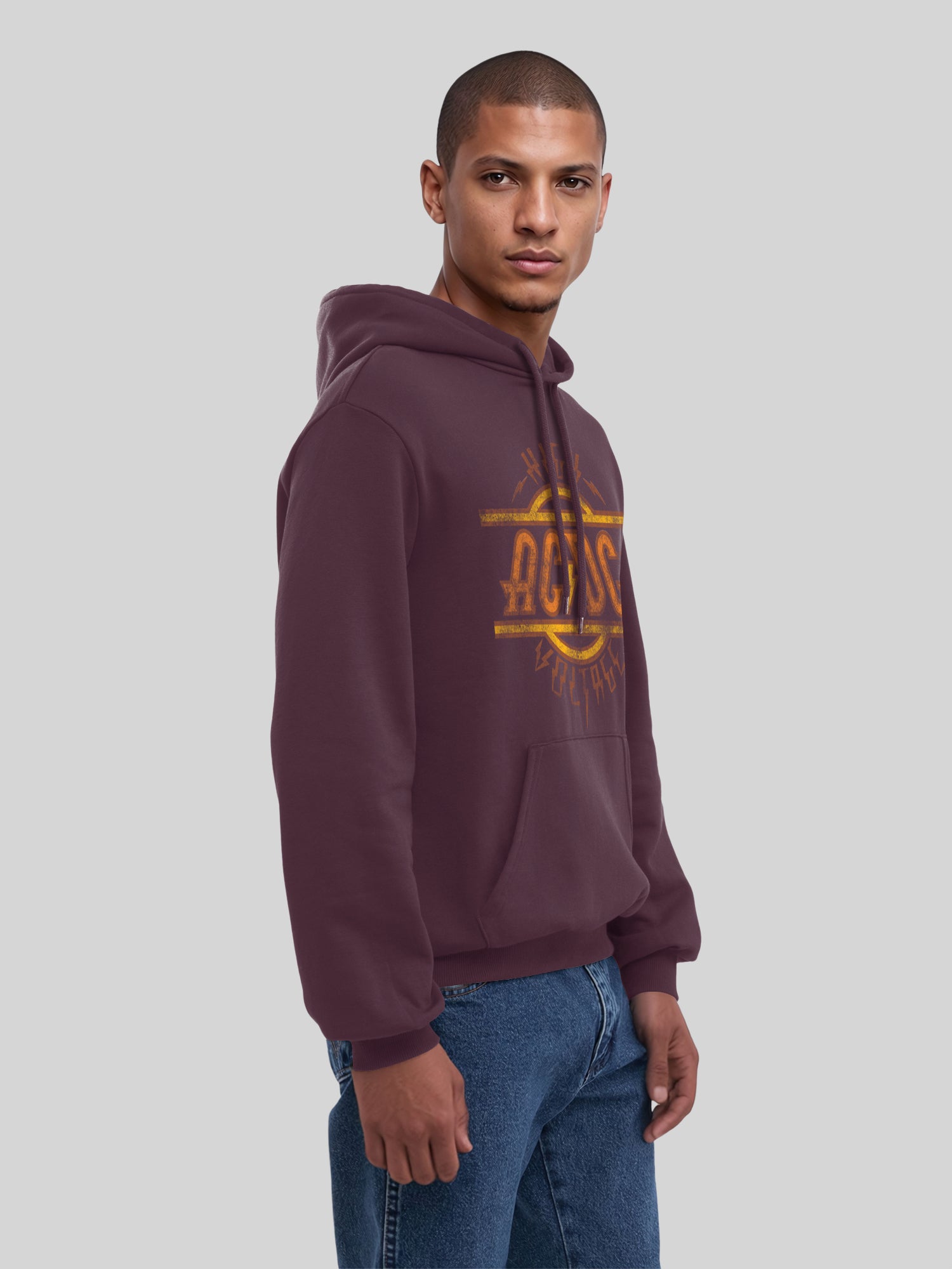 AC/DC High Voltage Logo Distressed Men's Organic Hoodie