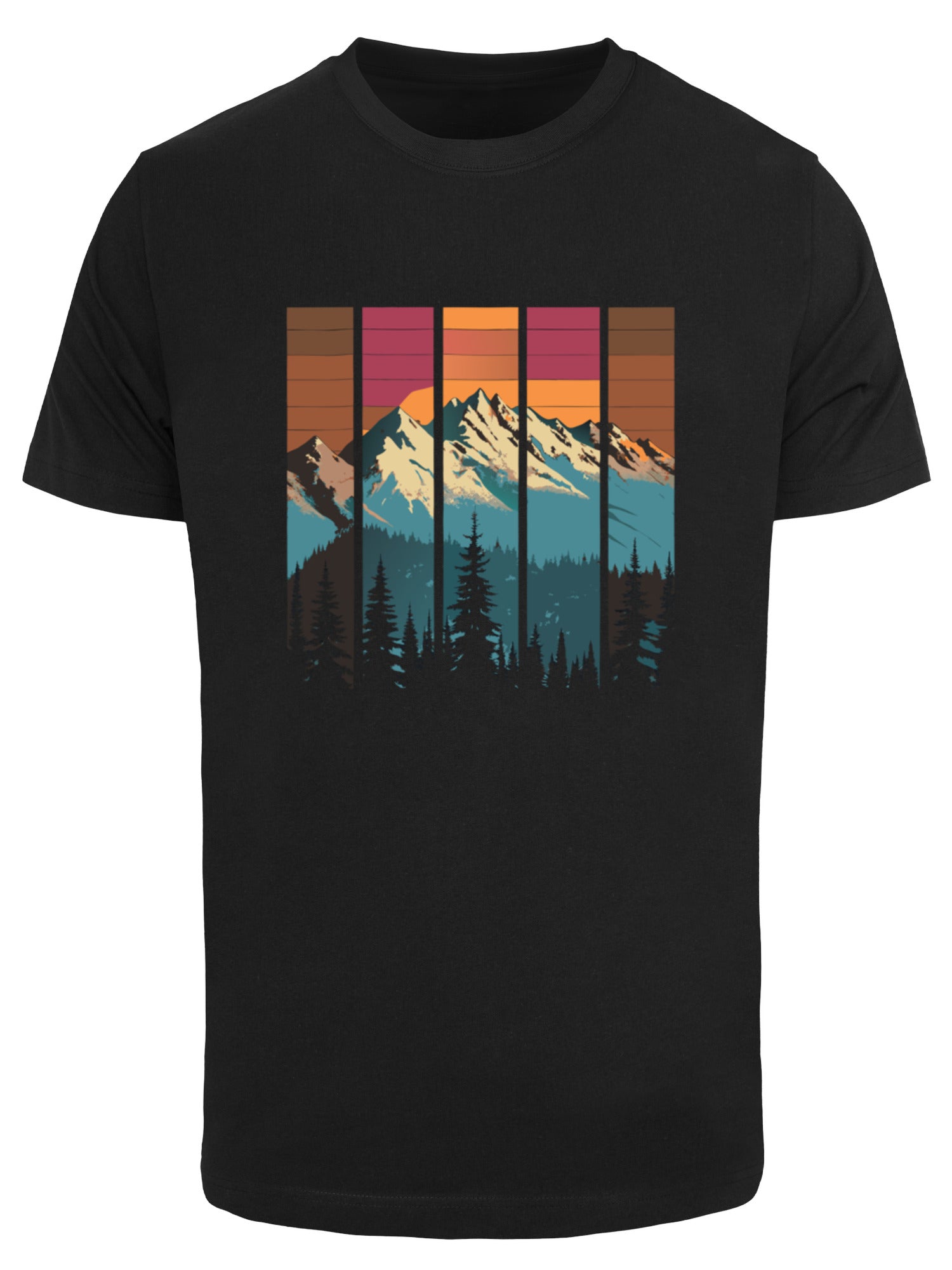 Berg Sonnenuntergang Retro Kunst T-Shirt