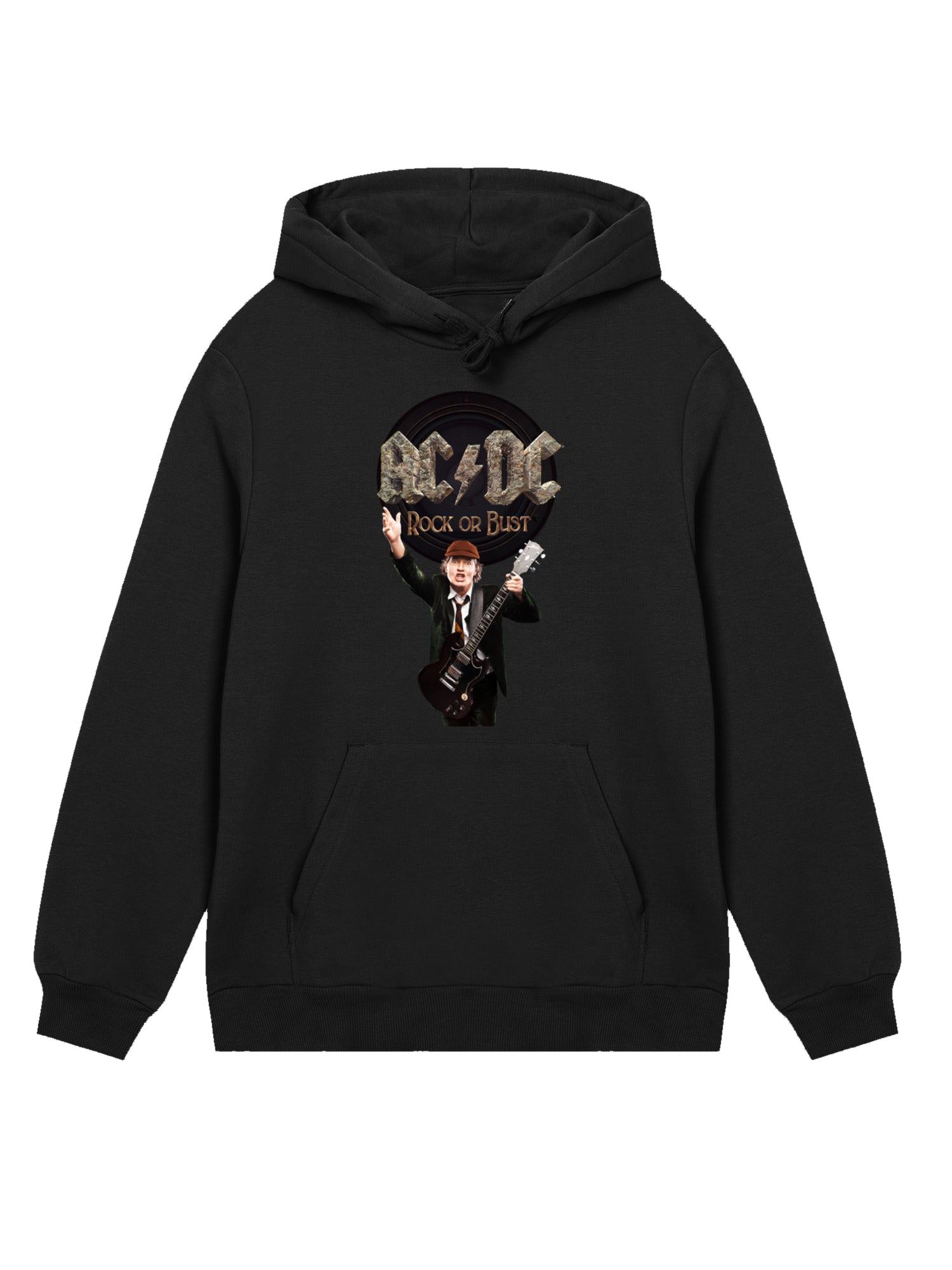 ACDC Rock o Bust Angus Young con blancos verdaderos | Sudadera con capucha regular para hombres