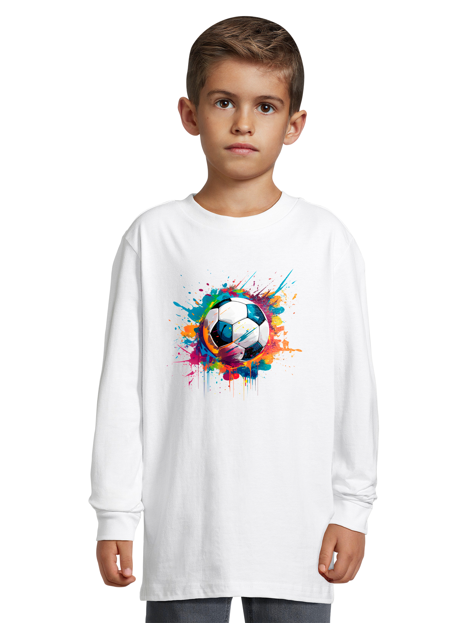 Buntes Fußball-Langarm-T-Shirt für Kinder