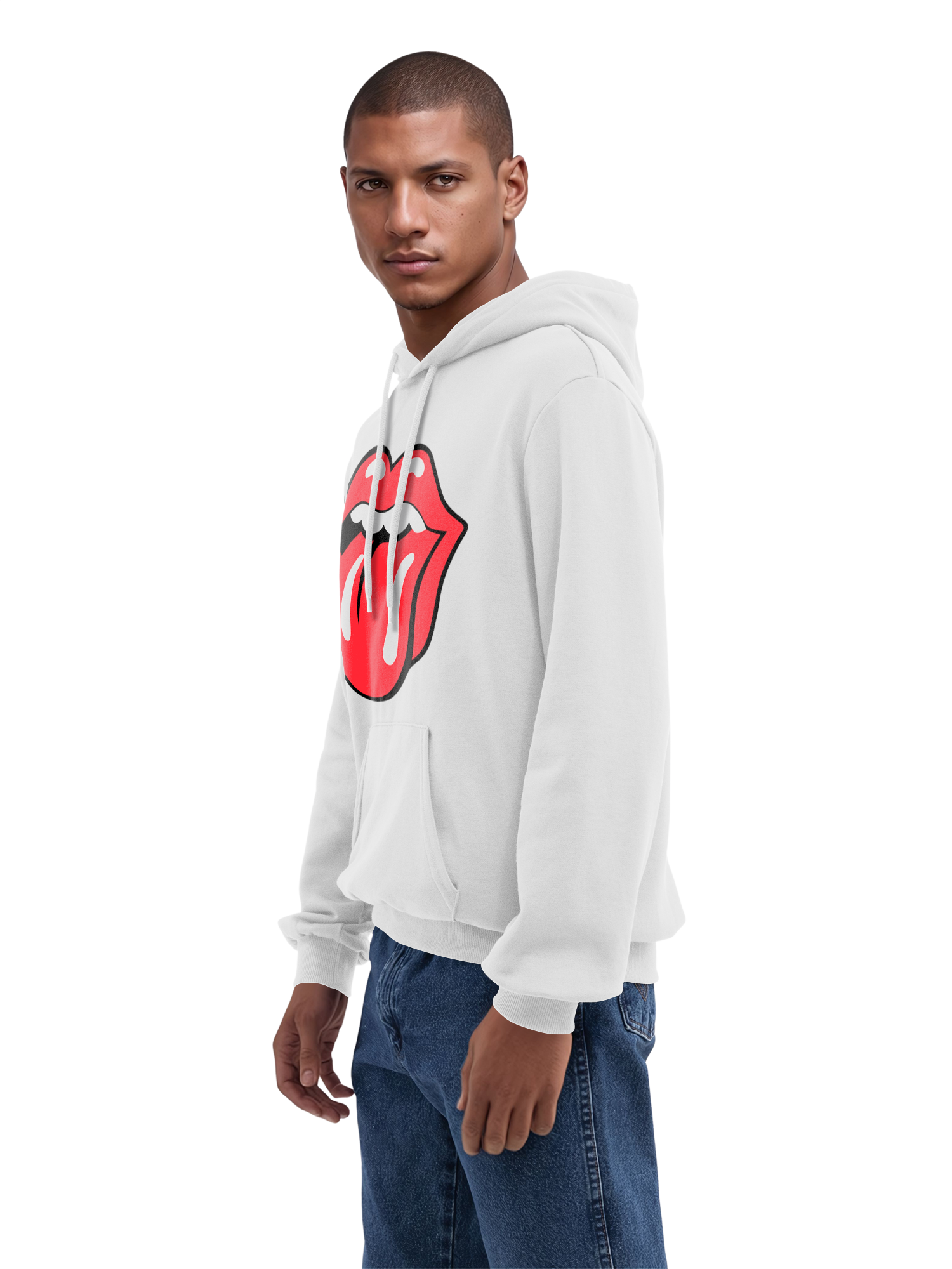 The Rolling Stones Classic Tongue Blk con Blanks verdaderos | Sudadera con capucha regular para hombres