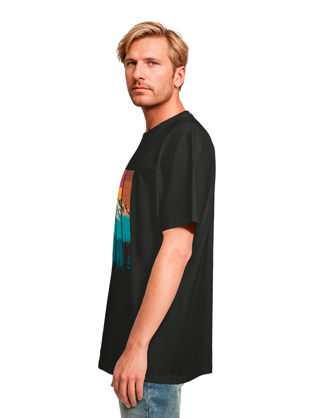 Mountain Sunset Retro Art T-shirt surdimensionné lourd