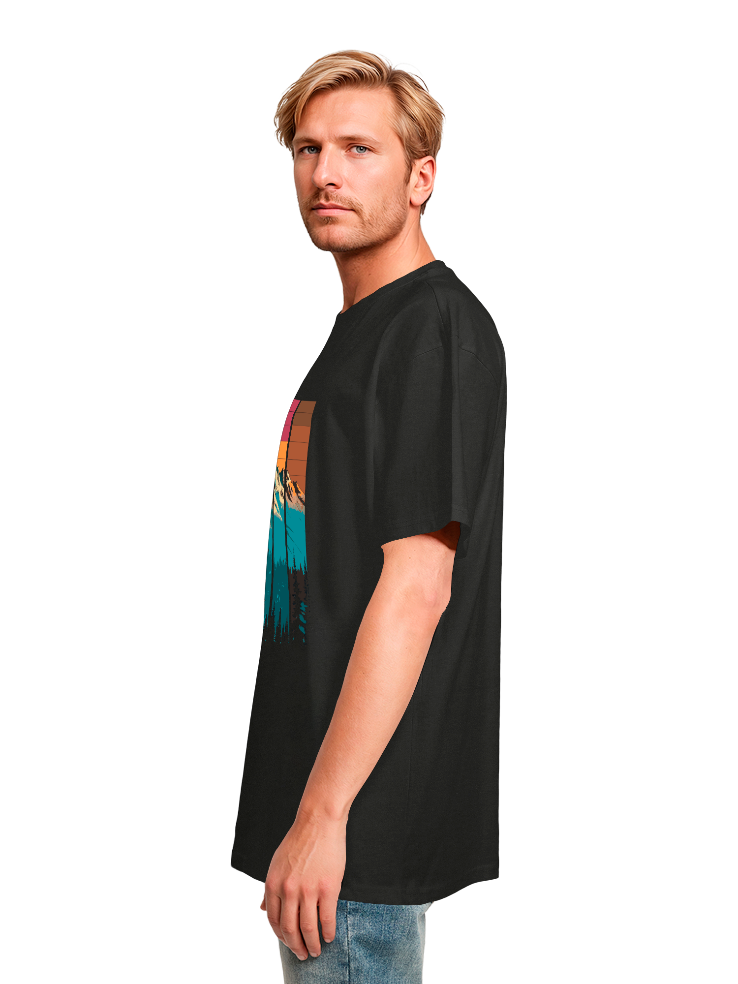 Mountain Sunset Retro Art T-shirt surdimensionné lourd