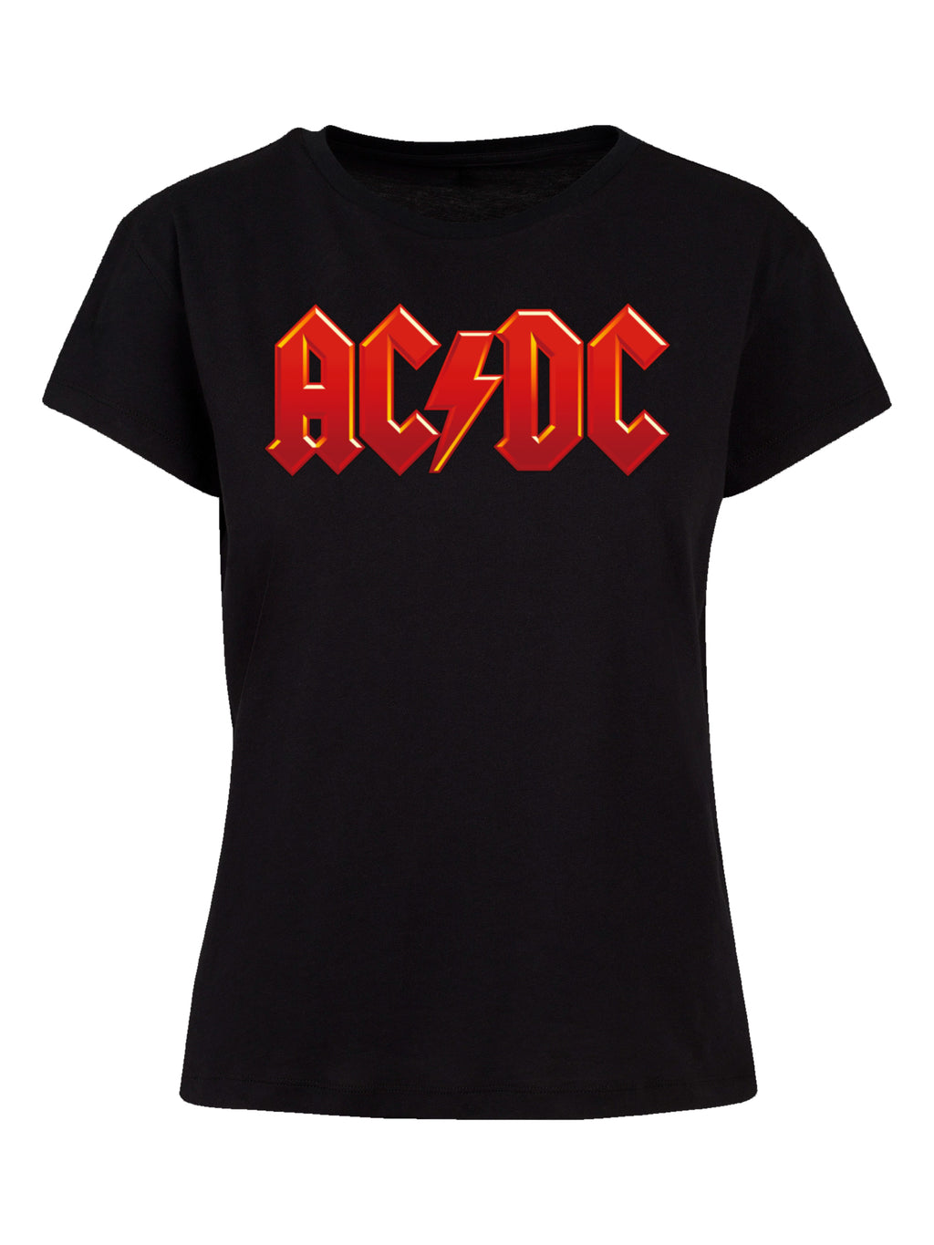 ACDC Damen-Box-T-Shirt mit dunkelrotem Logo