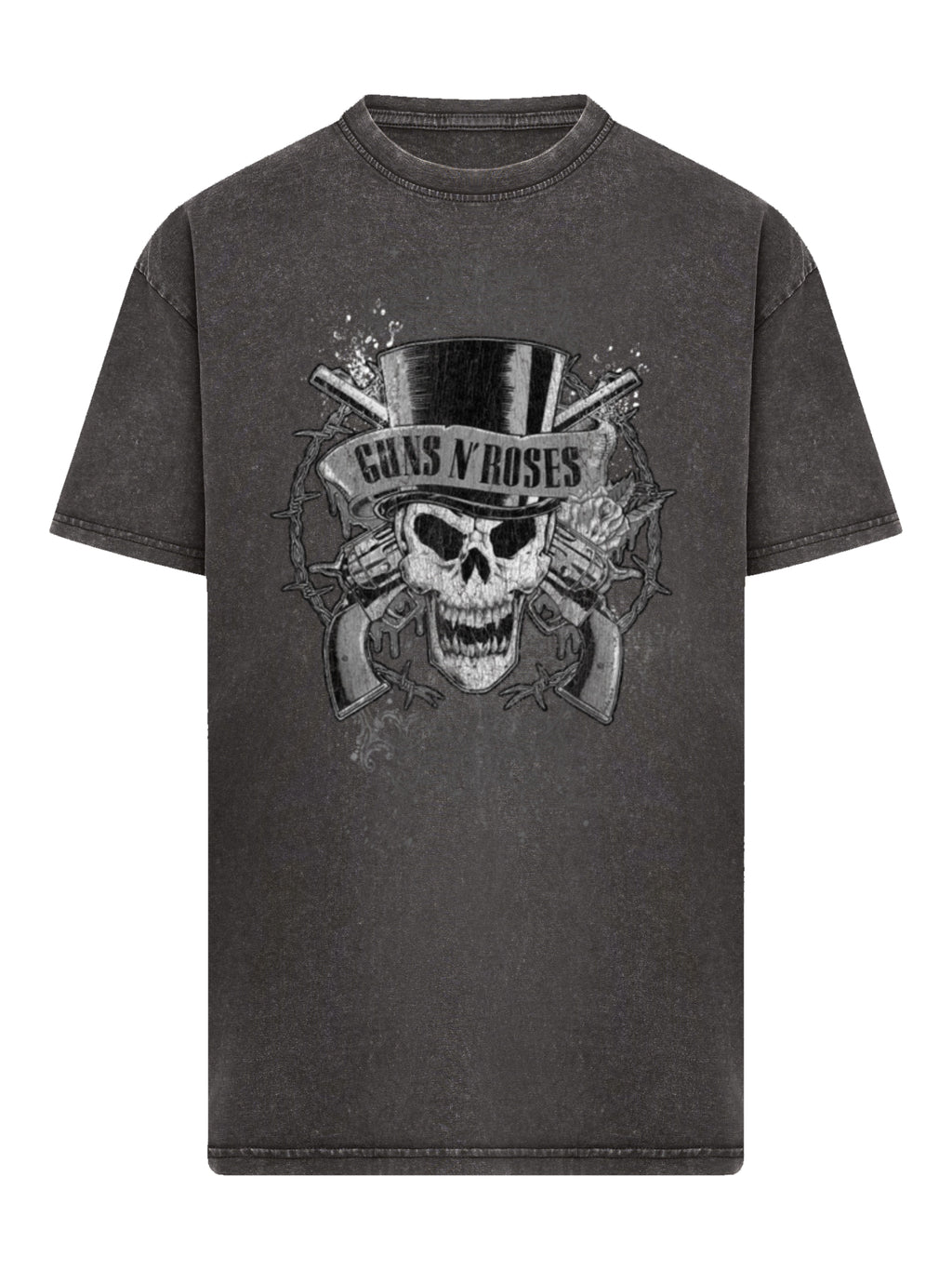 Guns 'n' rosas calavera desteñida | Camiseta pesada de gran tamaño