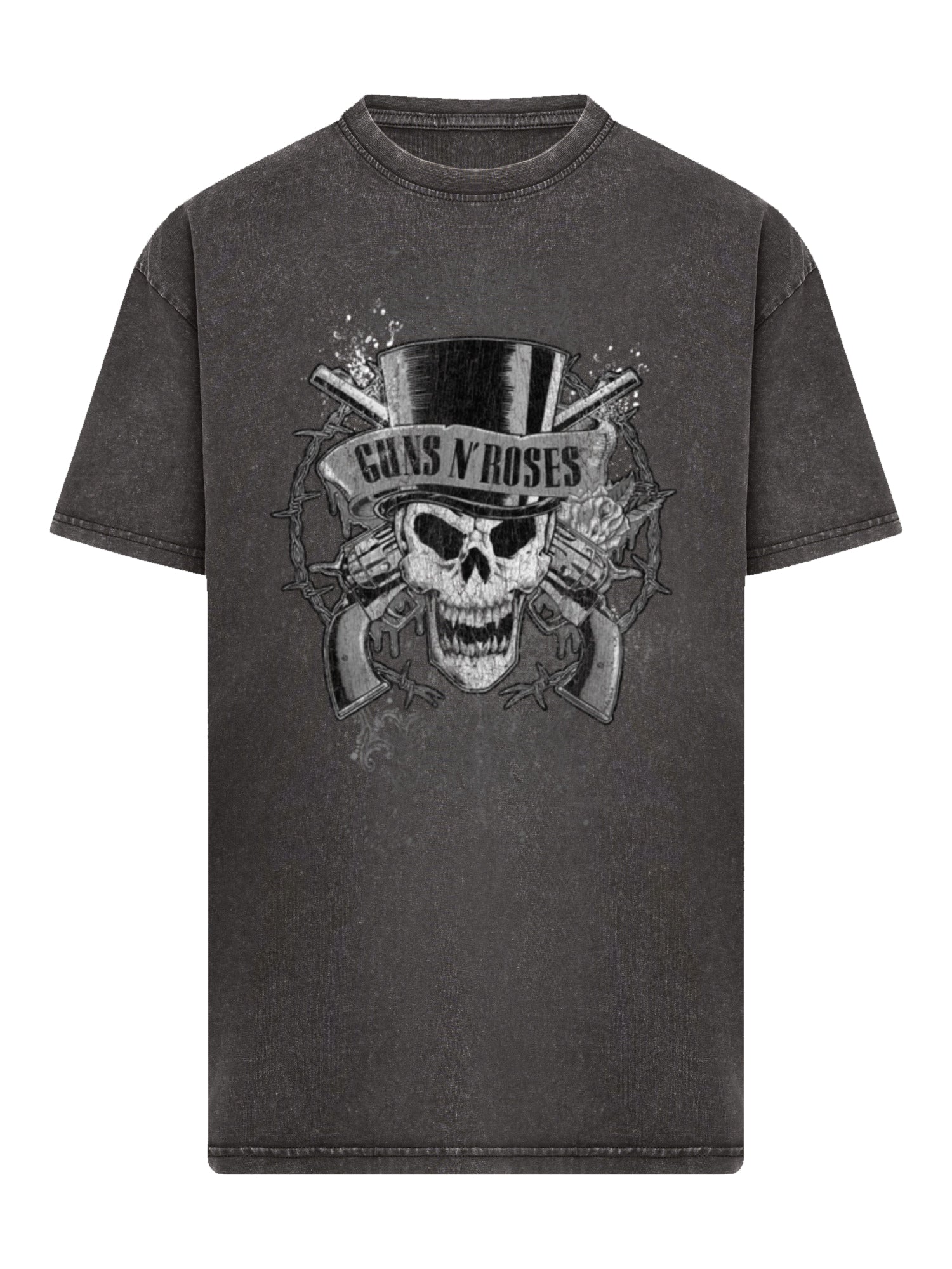 Guns 'n' rosas calavera desteñida | Camiseta pesada de gran tamaño