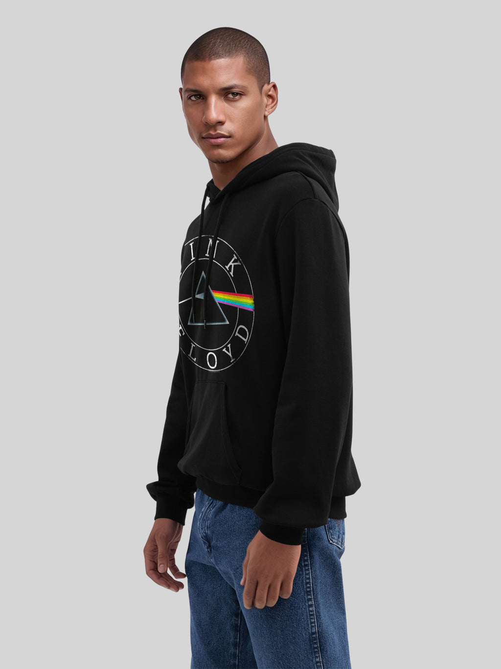 Pink Floyd Prism Circle logo con blancos verdaderos | Sudadera con capucha regular para hombres