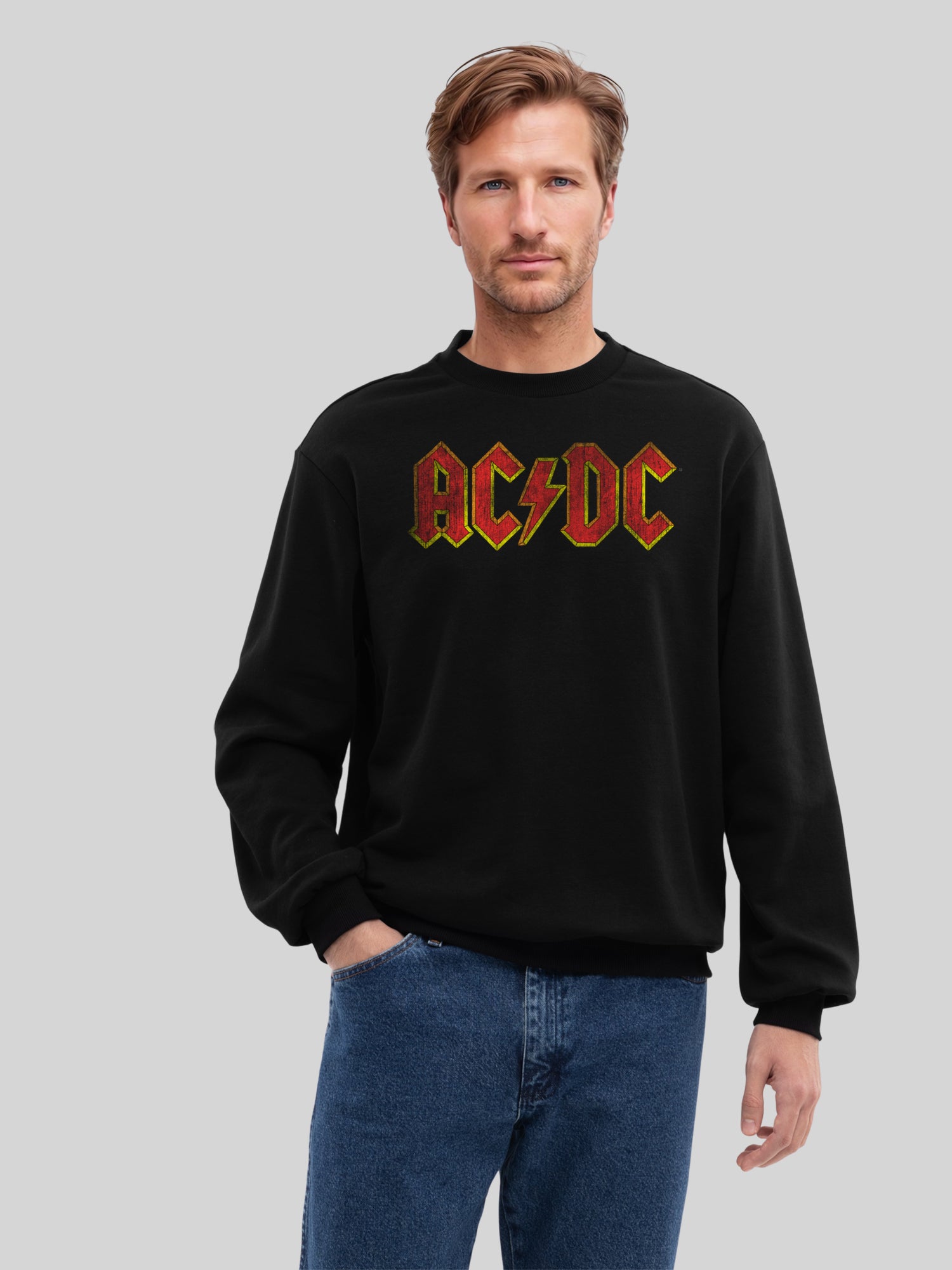 AC/DC Distressed Red Logo Men's Organic Sweatshirt