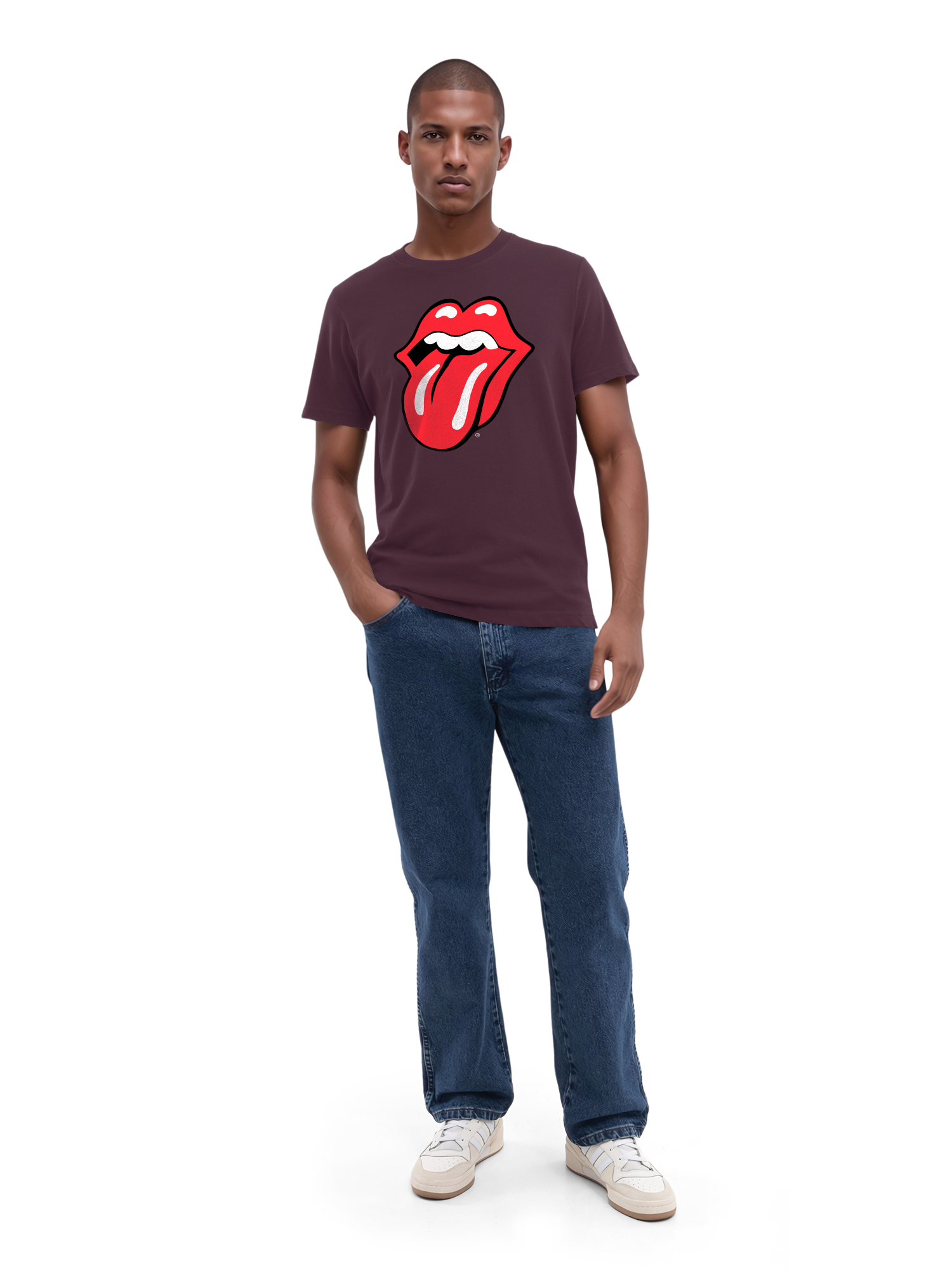 The Rolling Stones Classic Tongue Blk con Blanks verdaderos | Camiseta regular para hombres