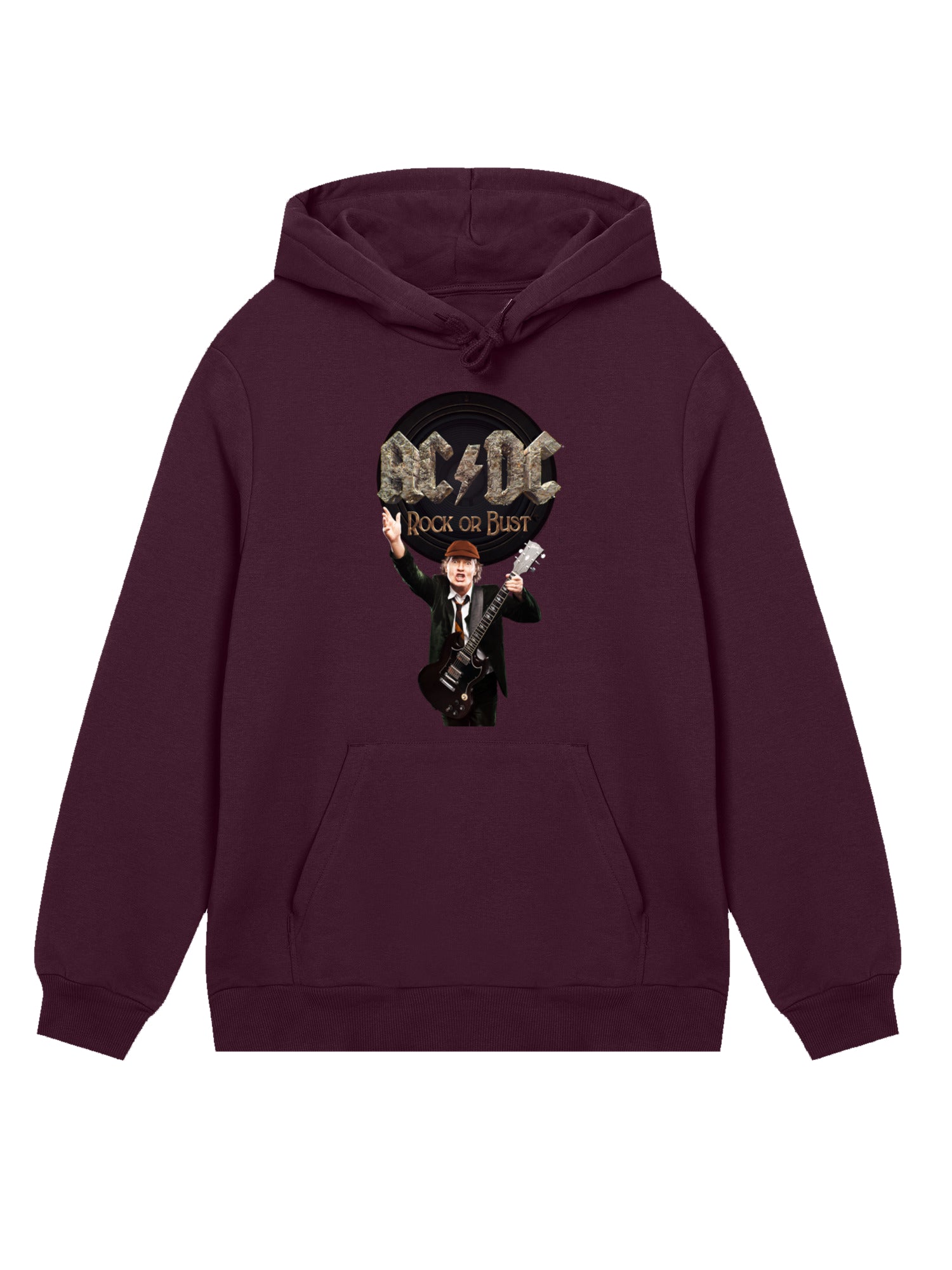 ACDC Rock o Bust Angus Young con blancos verdaderos | Sudadera con capucha regular para hombres