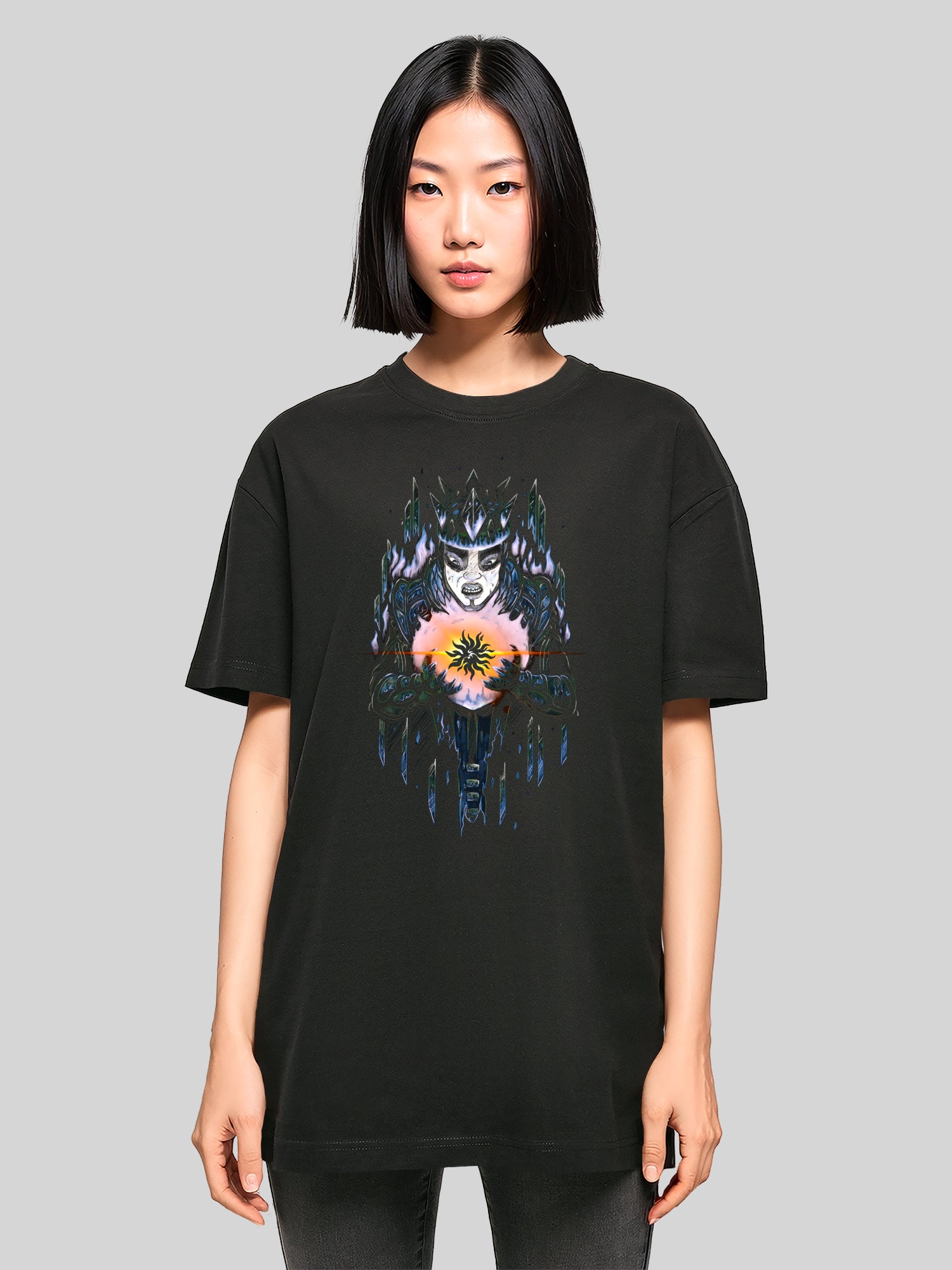 Chroniken der Mythodea 2025 Vermächtnis des Feuers stummgeschaltet und Burgschneider WHT mit Damen übergroßem Freund Tee T -Shirt