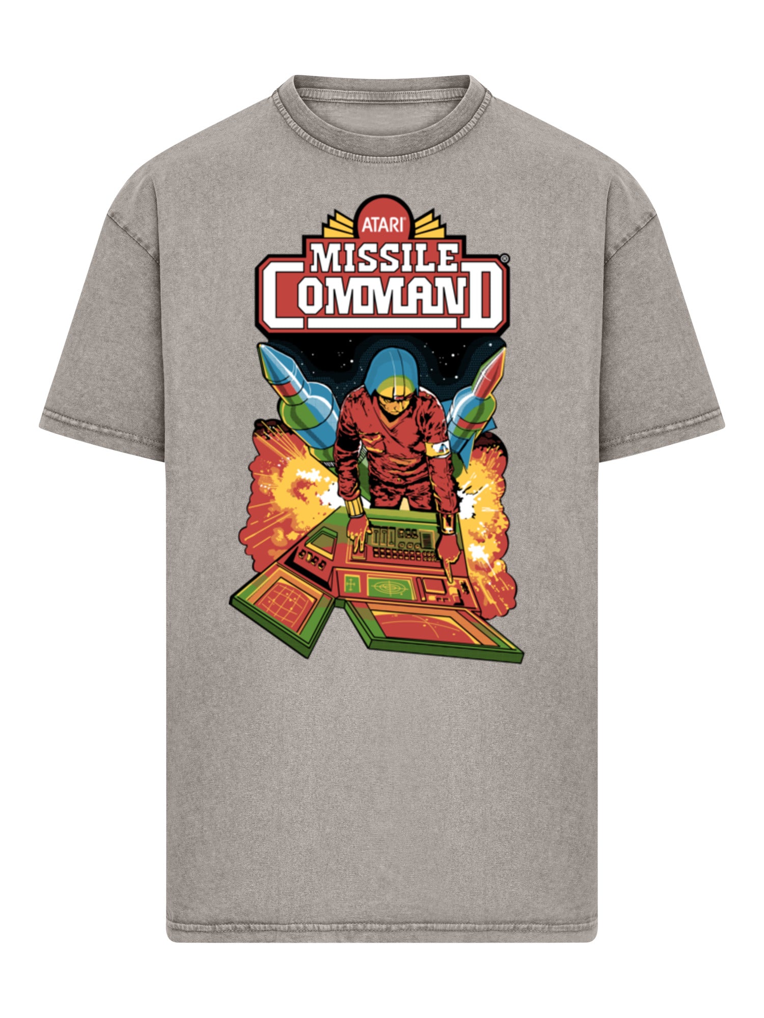 Colgadora de comando de misiles Atari Retro Gaming con camiseta de gran tamaño pesado de ácido