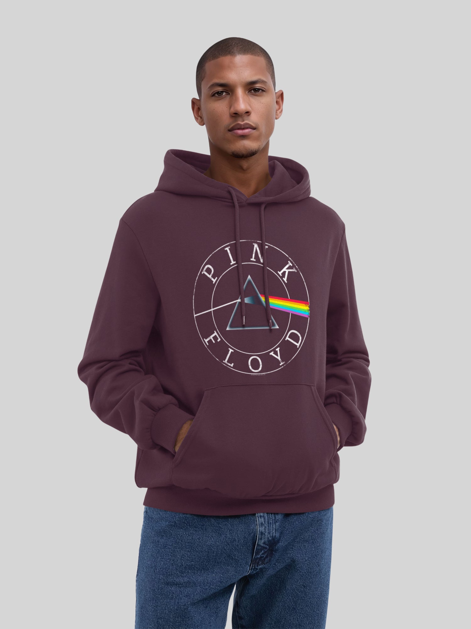 Pink Floyd Prism Circle logo con blancos verdaderos | Sudadera con capucha regular para hombres