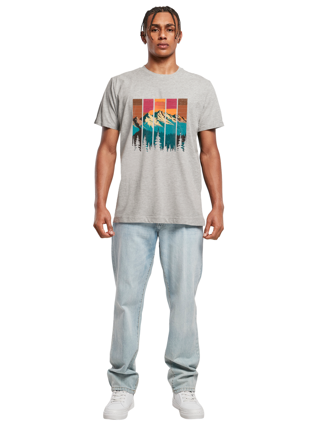 Berg Sonnenuntergang Retro Kunst T-Shirt