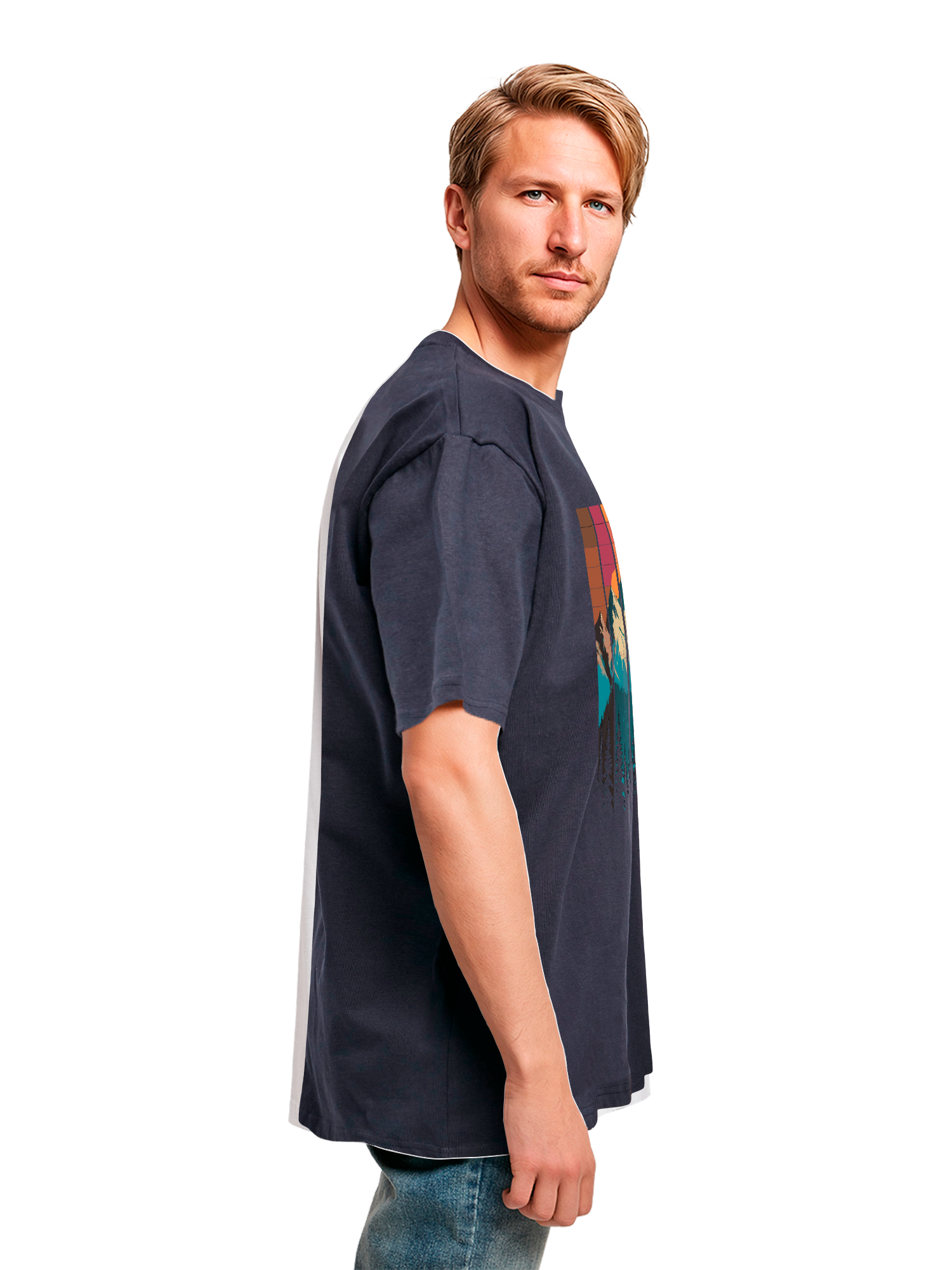 Mountain Sunset Retro Art Schweres Oversize T-Shirt