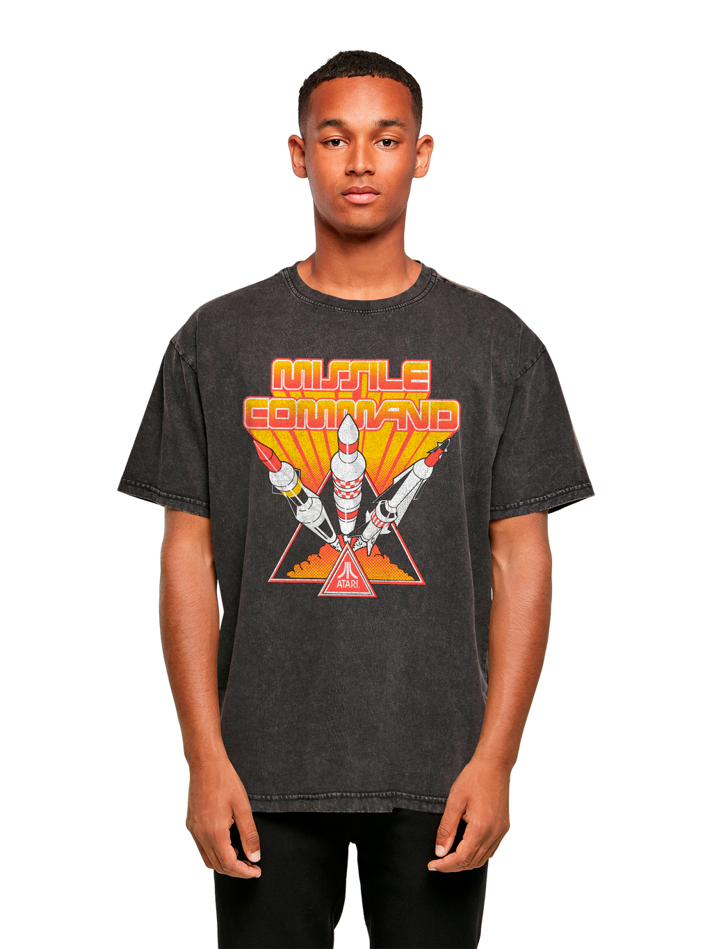 Missile Command Triple Shot Atari Retro Gaming Acid Washed Oversize T-Shirt