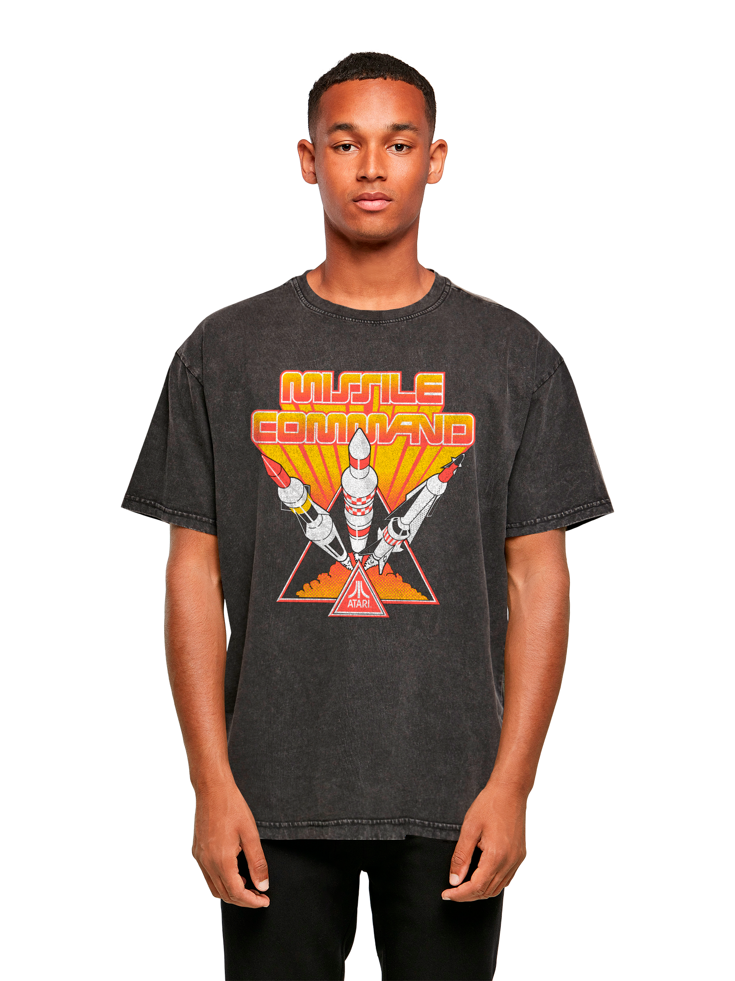 Missile Command Triple Shot Atari Retro Gaming Acid Washed Oversize T-Shirt