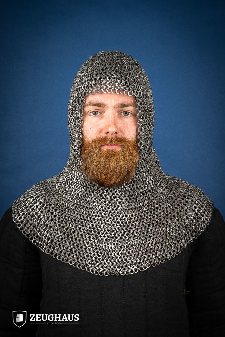 Chainmail Hood Flatring Wedge Riveted 9mm Steel Oiled